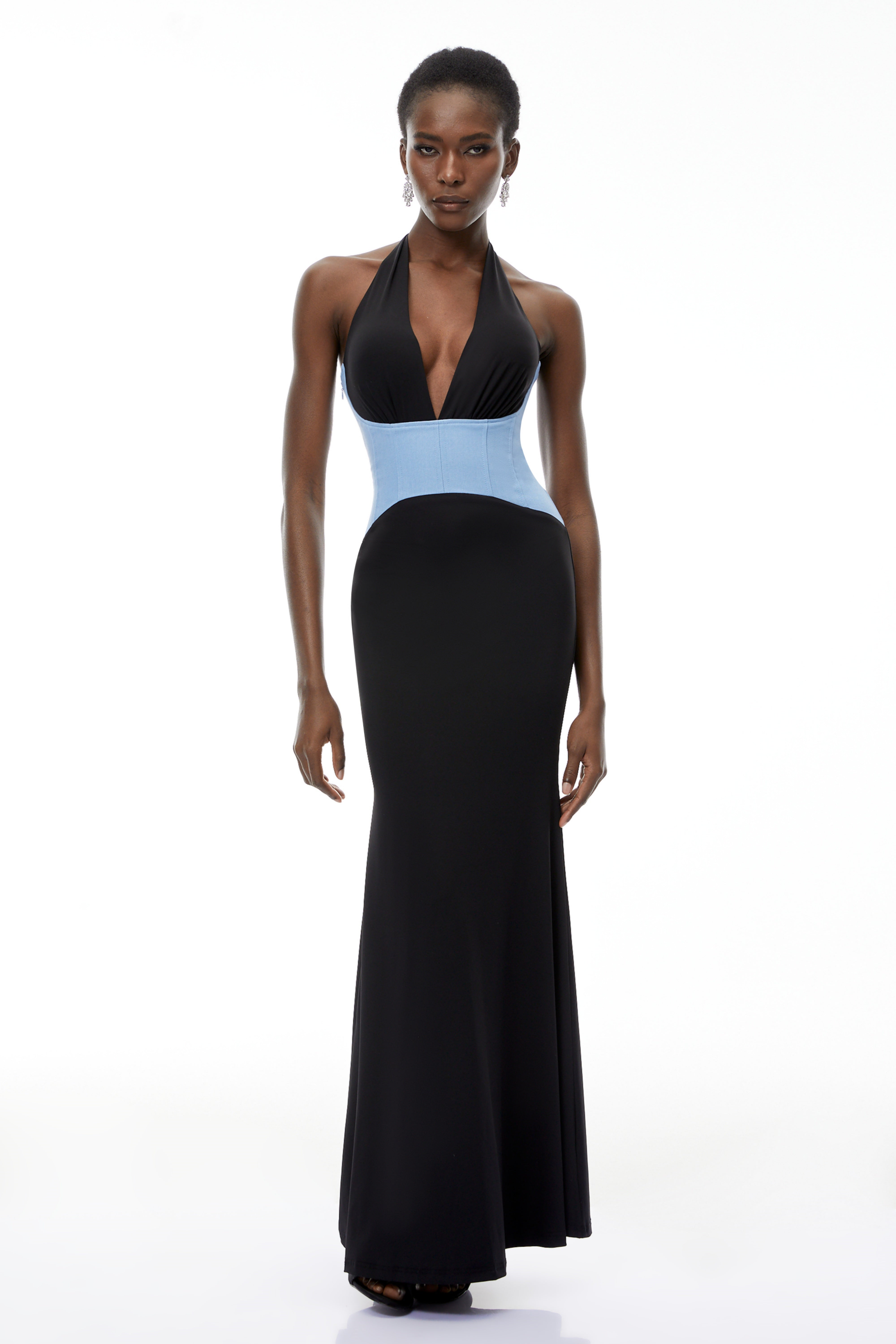 Simone Black Color Block Mermaid Maxi Dress