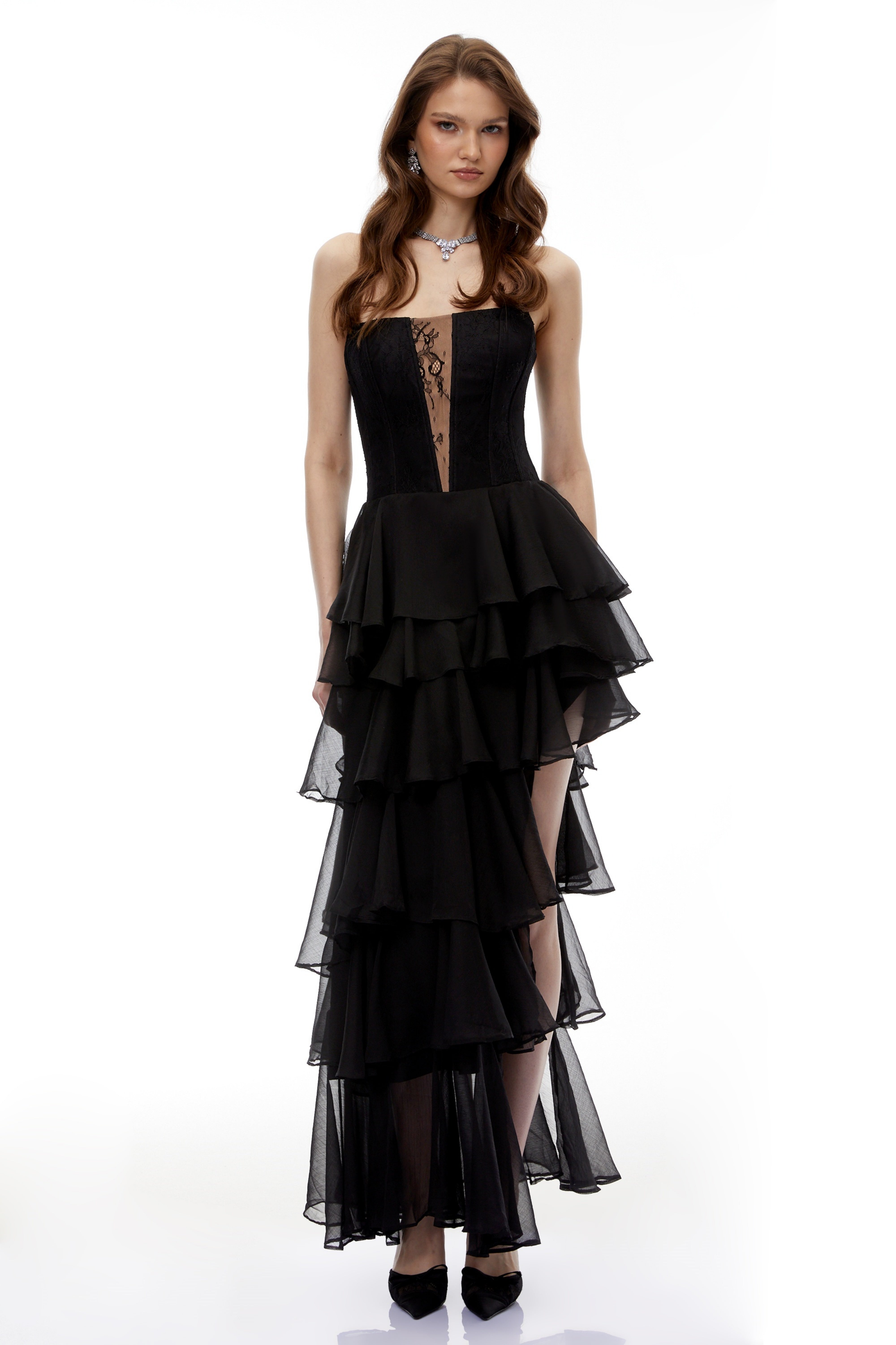 Simone Black Tulle Maxi Dress with Cut-Outs