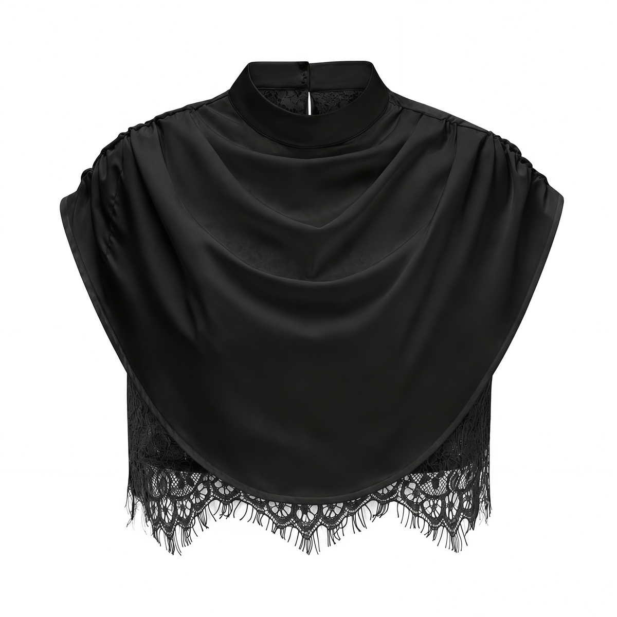 siosi black ruched top & skirt set with lace trim
