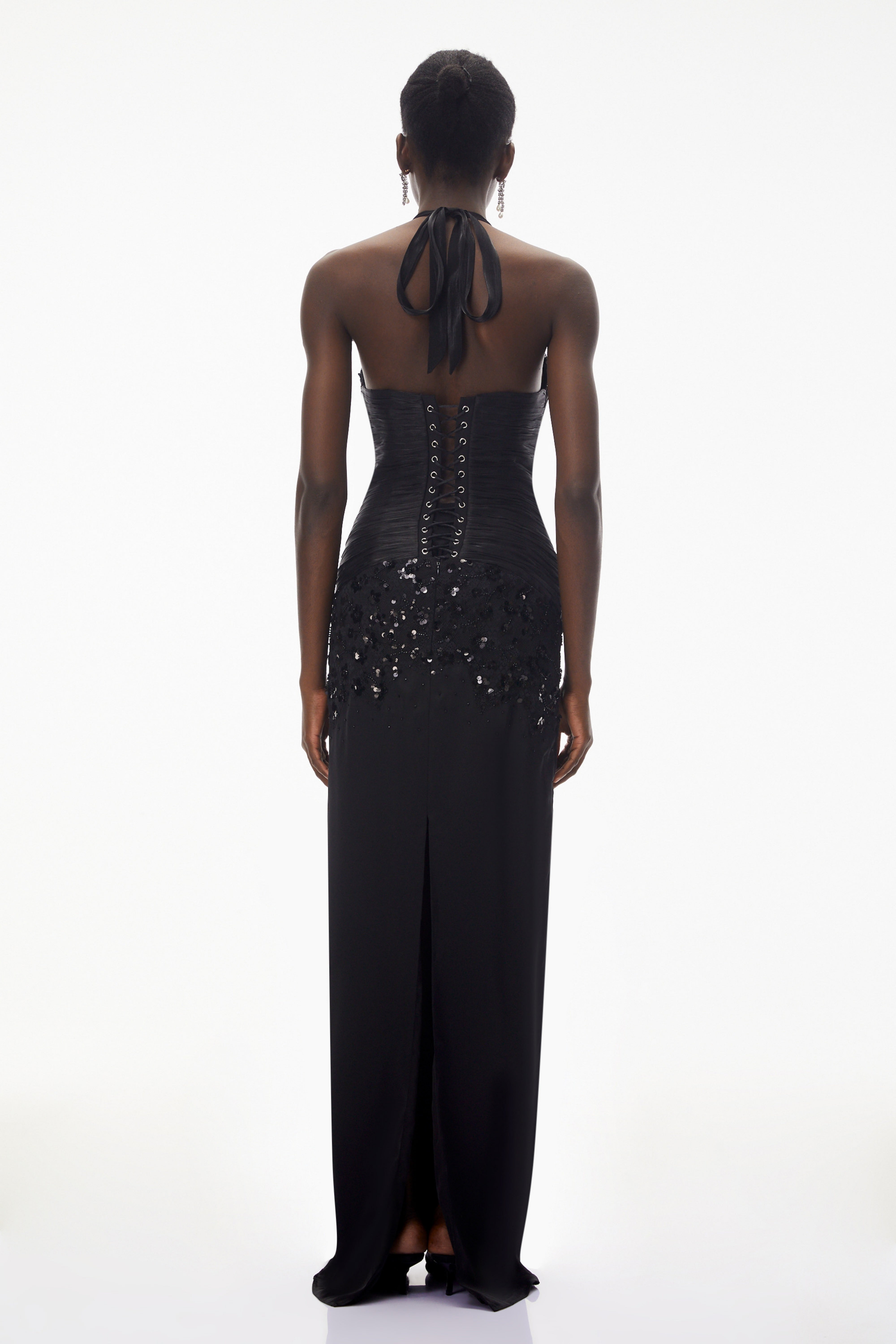 Siphokazi Black Halterneck Embellished Corset Maxi Gown