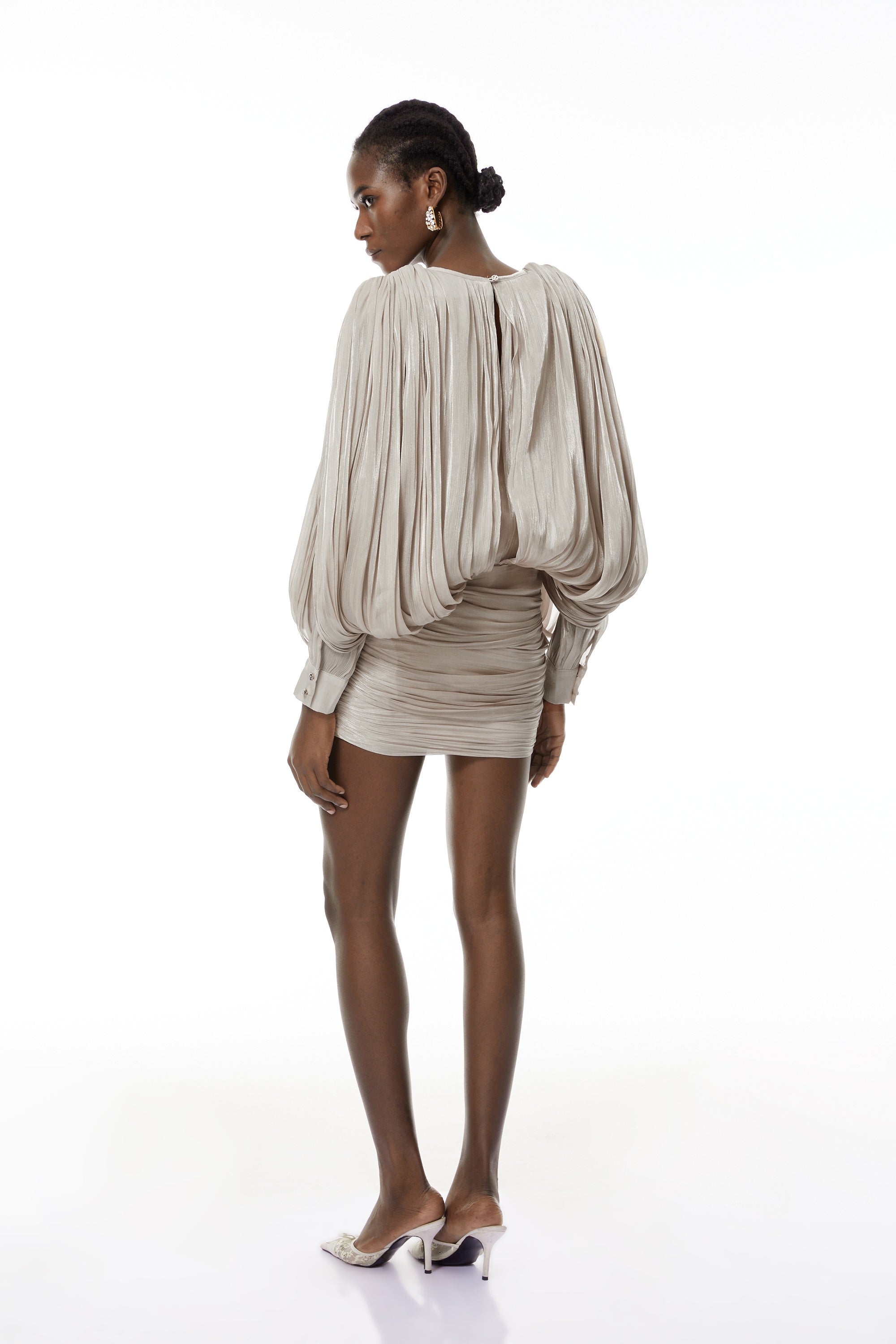 Lumi Neutrals Fully Pleated Mini Dress (Final Sale)