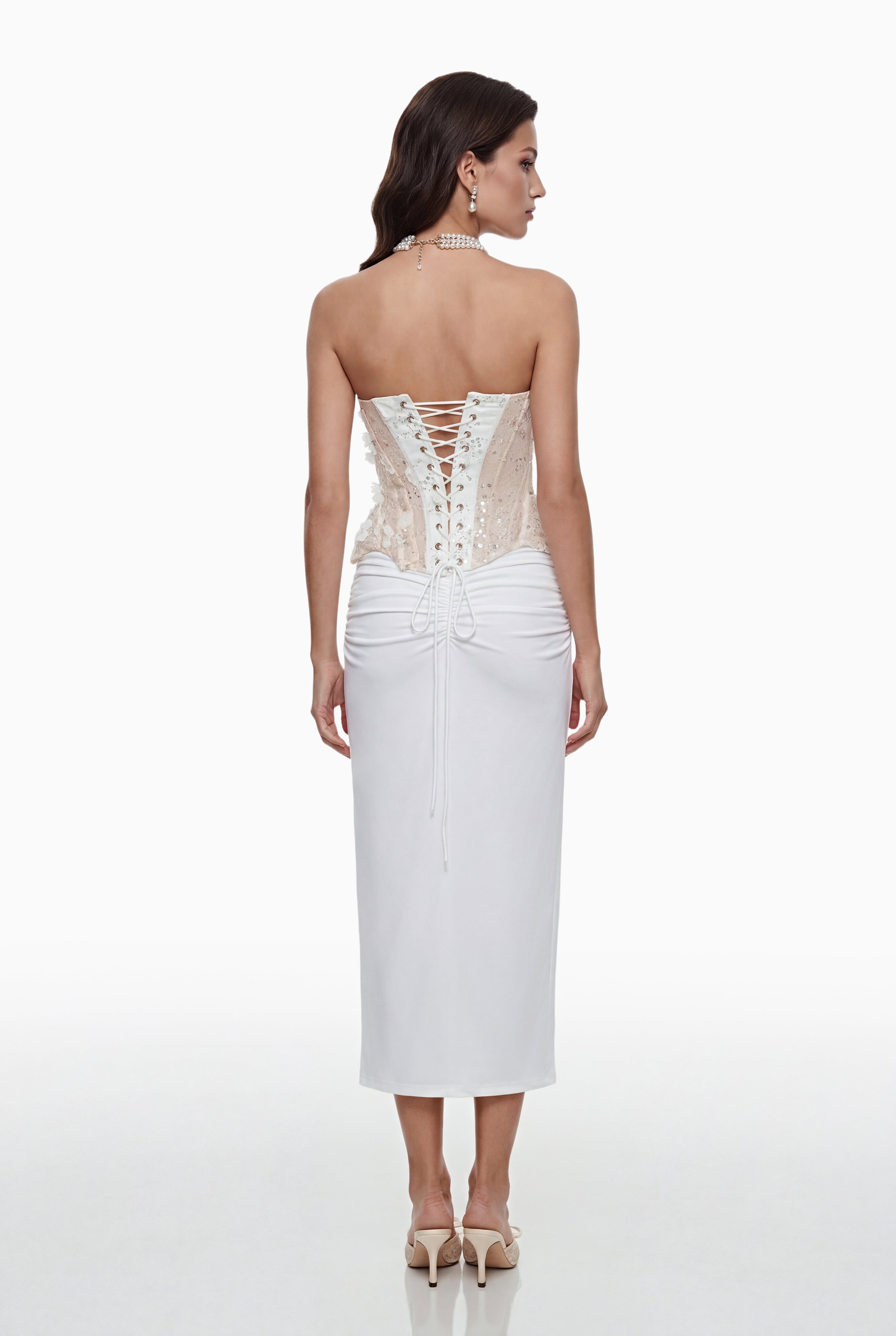 Sisanda White Top & Skirt Set with 3D Petals