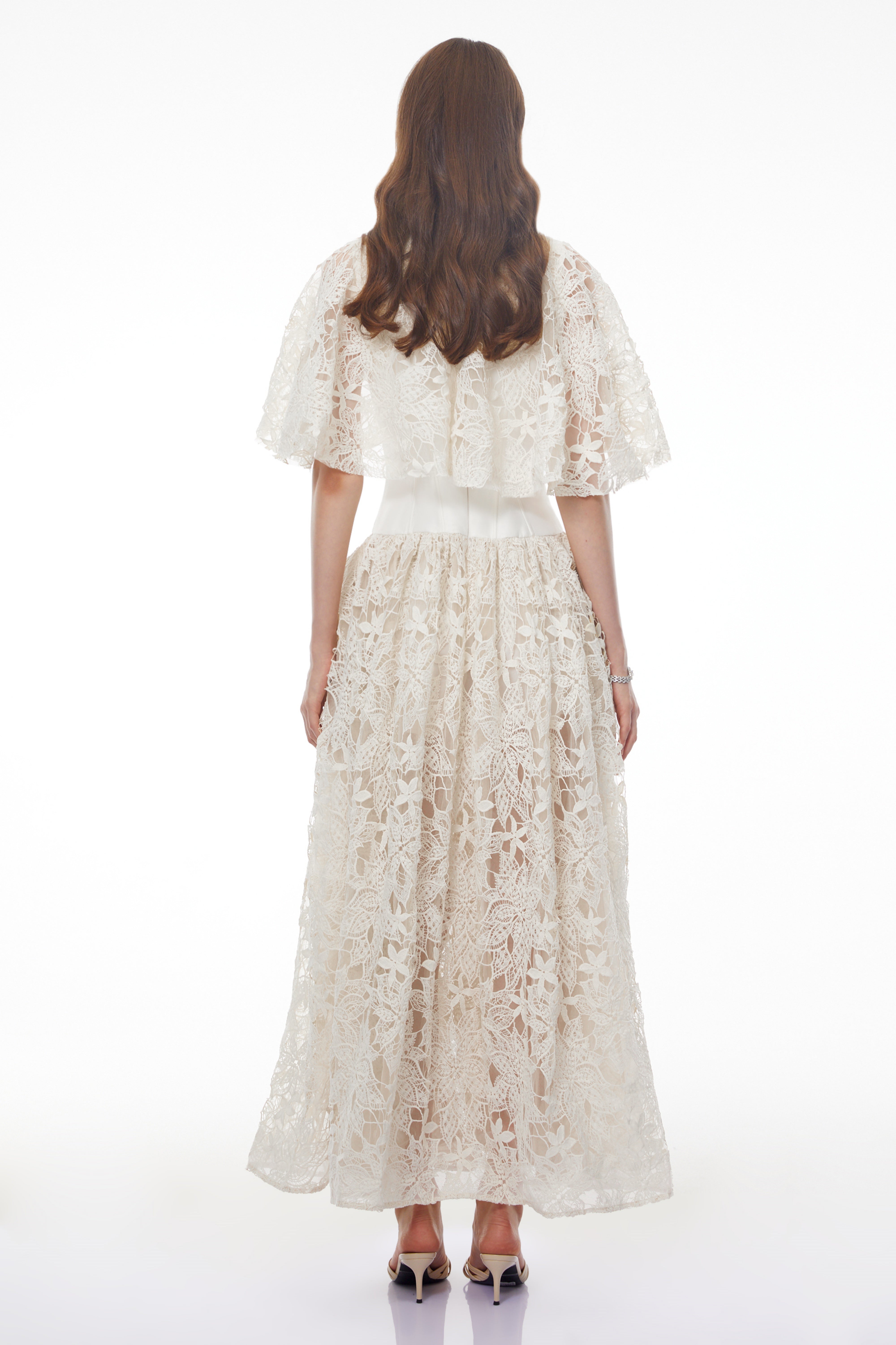 Sissel White Floral Lace Maxi Dress with Self-Tie