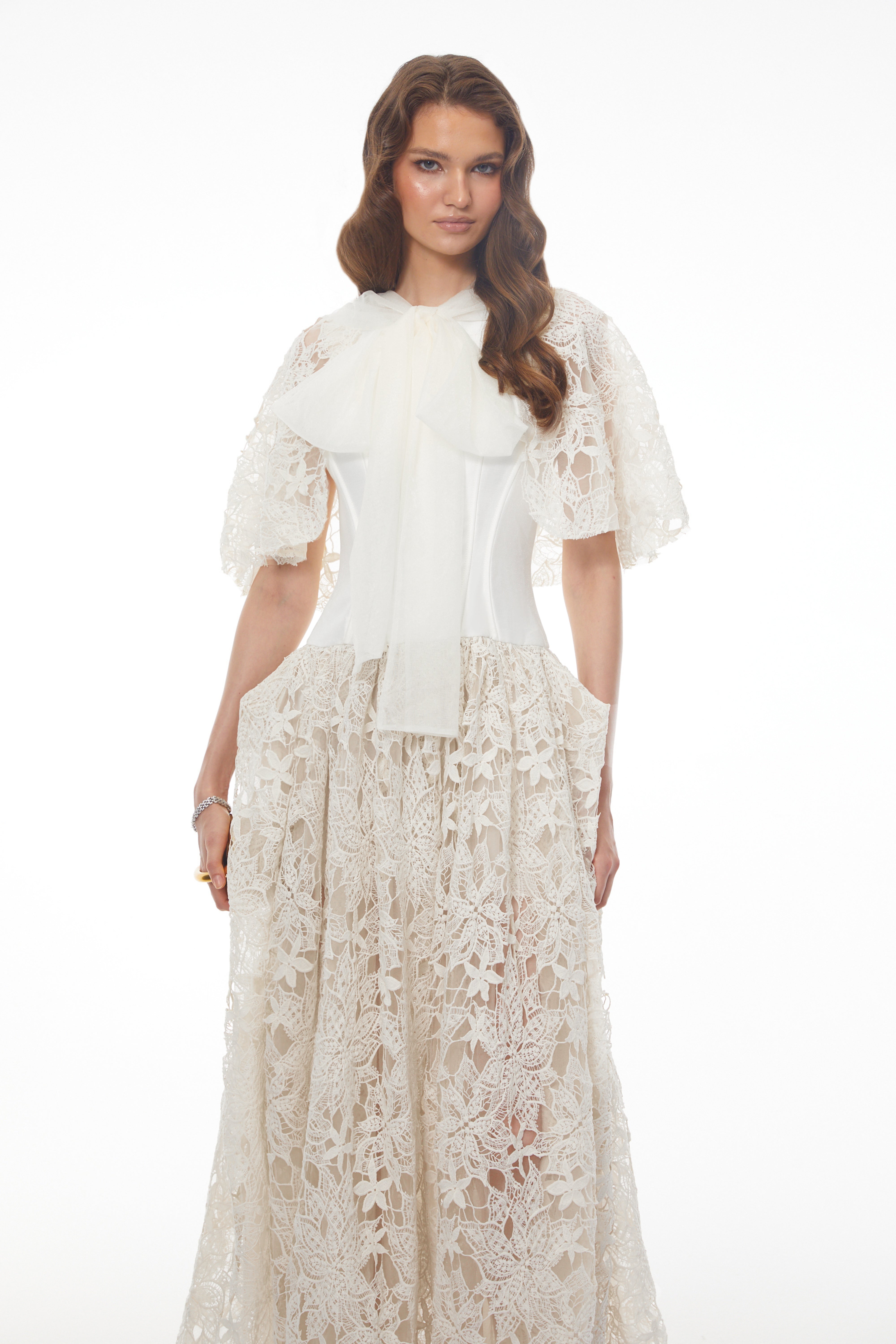 Sissel White Floral Lace Maxi Dress with Self-Tie