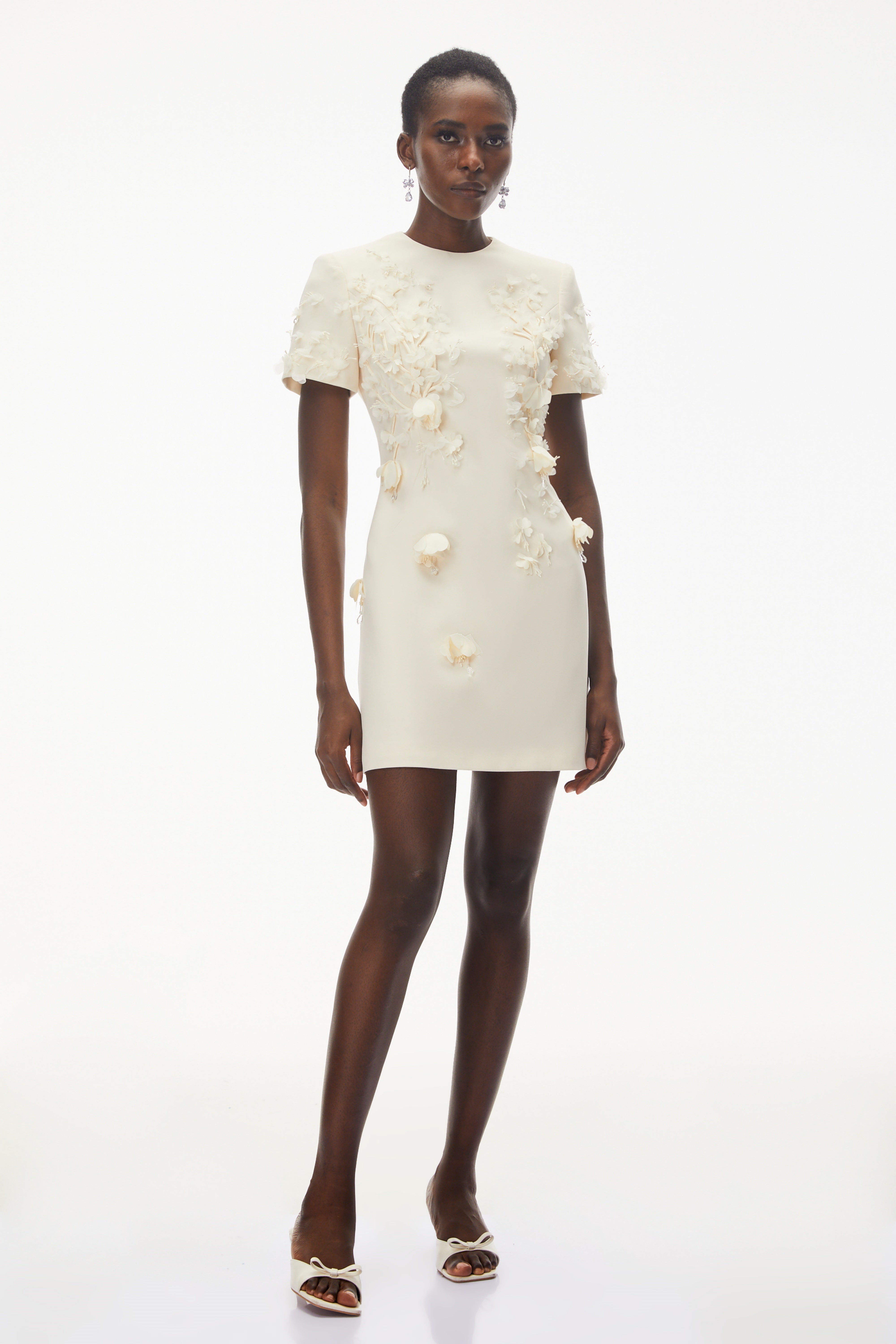 Skye Ivory Round Neck Mini Dress with Floral Applique (Final Sale)