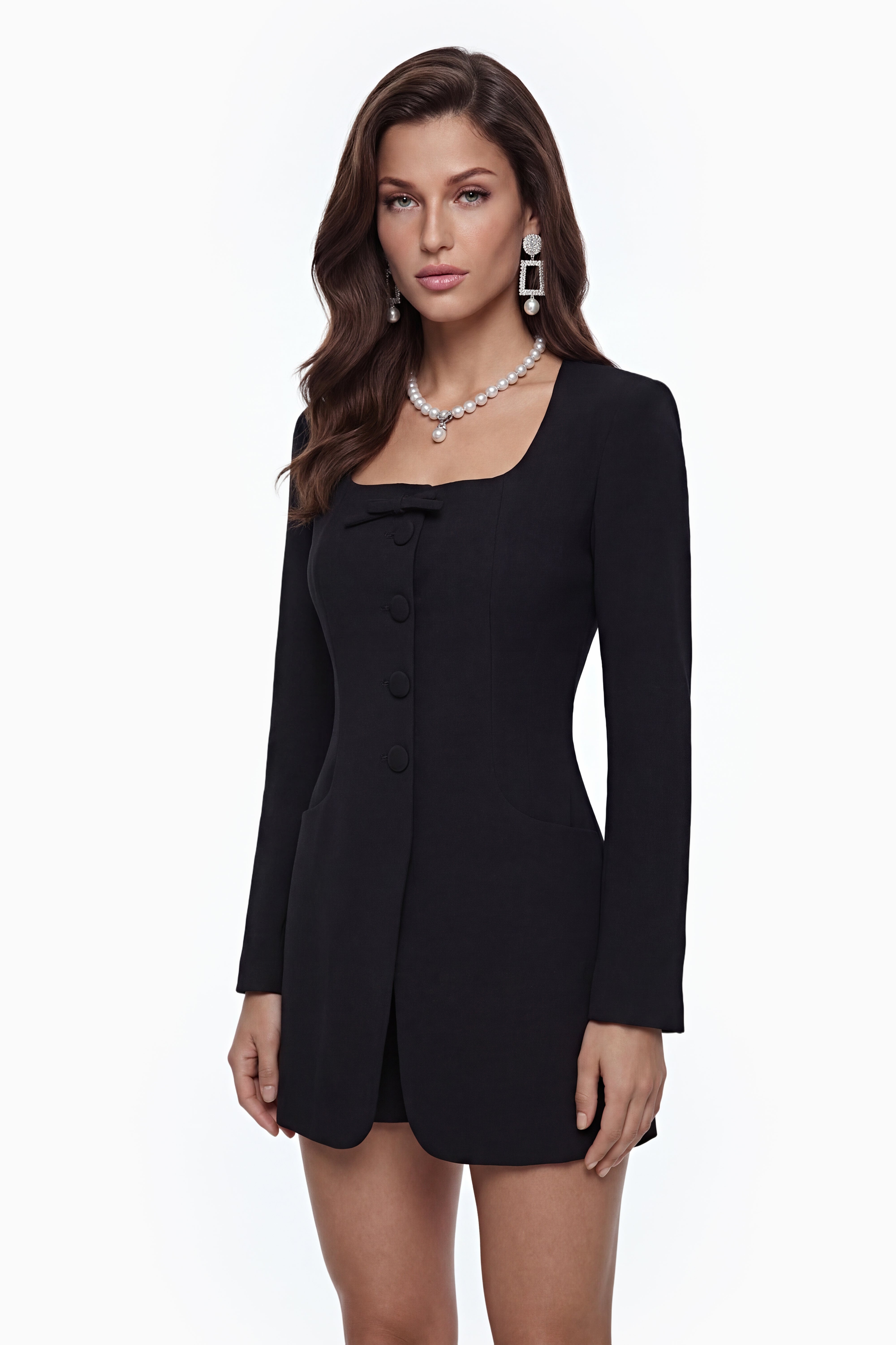 Sonny Black Mini Dress with Bow Detail