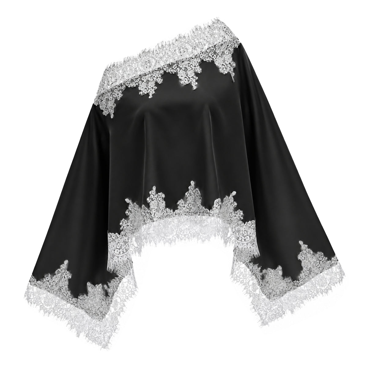 sophia black one shoulder top & skirt set with lace trim