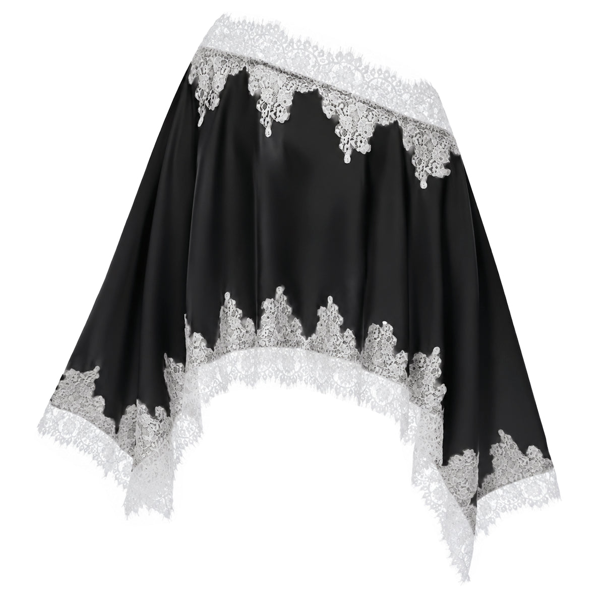 sophia black one shoulder top & skirt set with lace trim