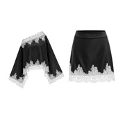 Sophia Black One Shoulder Top & Skirt Set with Lace Trim