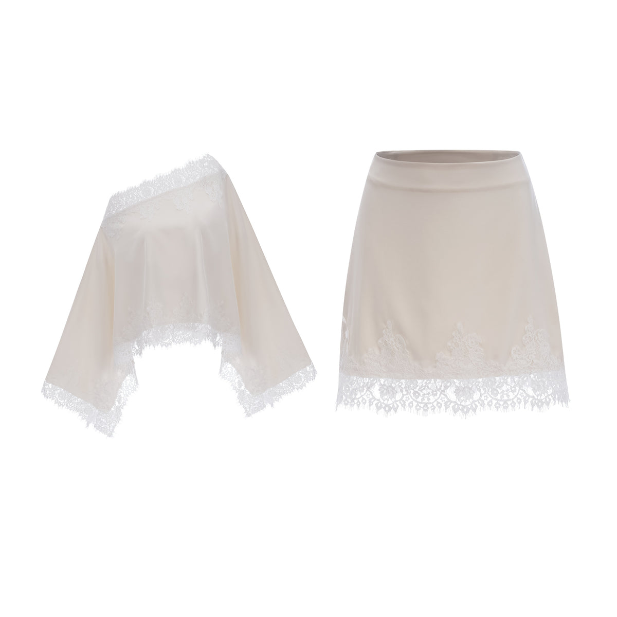 sophia white one shoulder top & skirt set with lace trim
