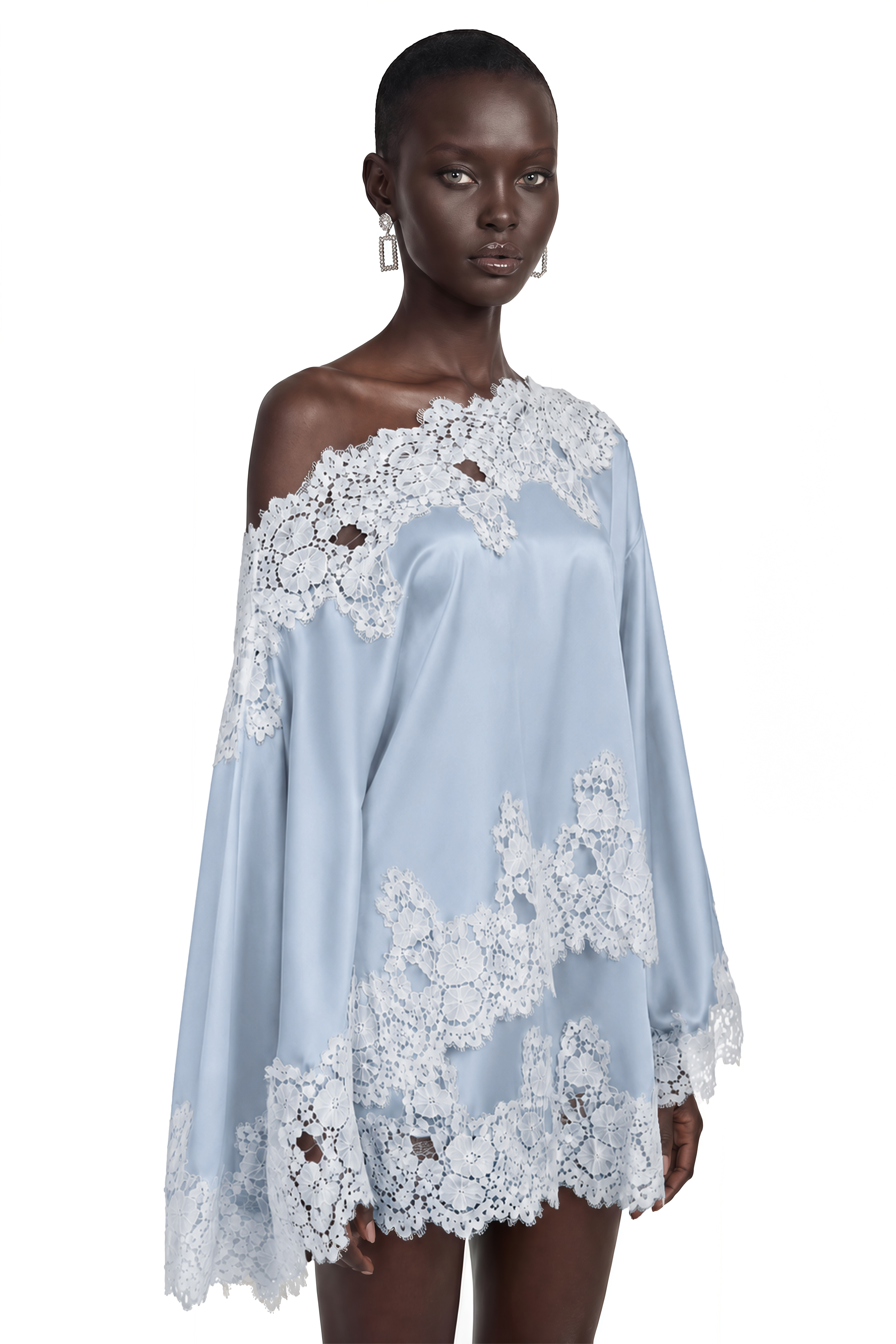 Sophia Blue One Shoulder Top & Skirt Set with Lace Trim
