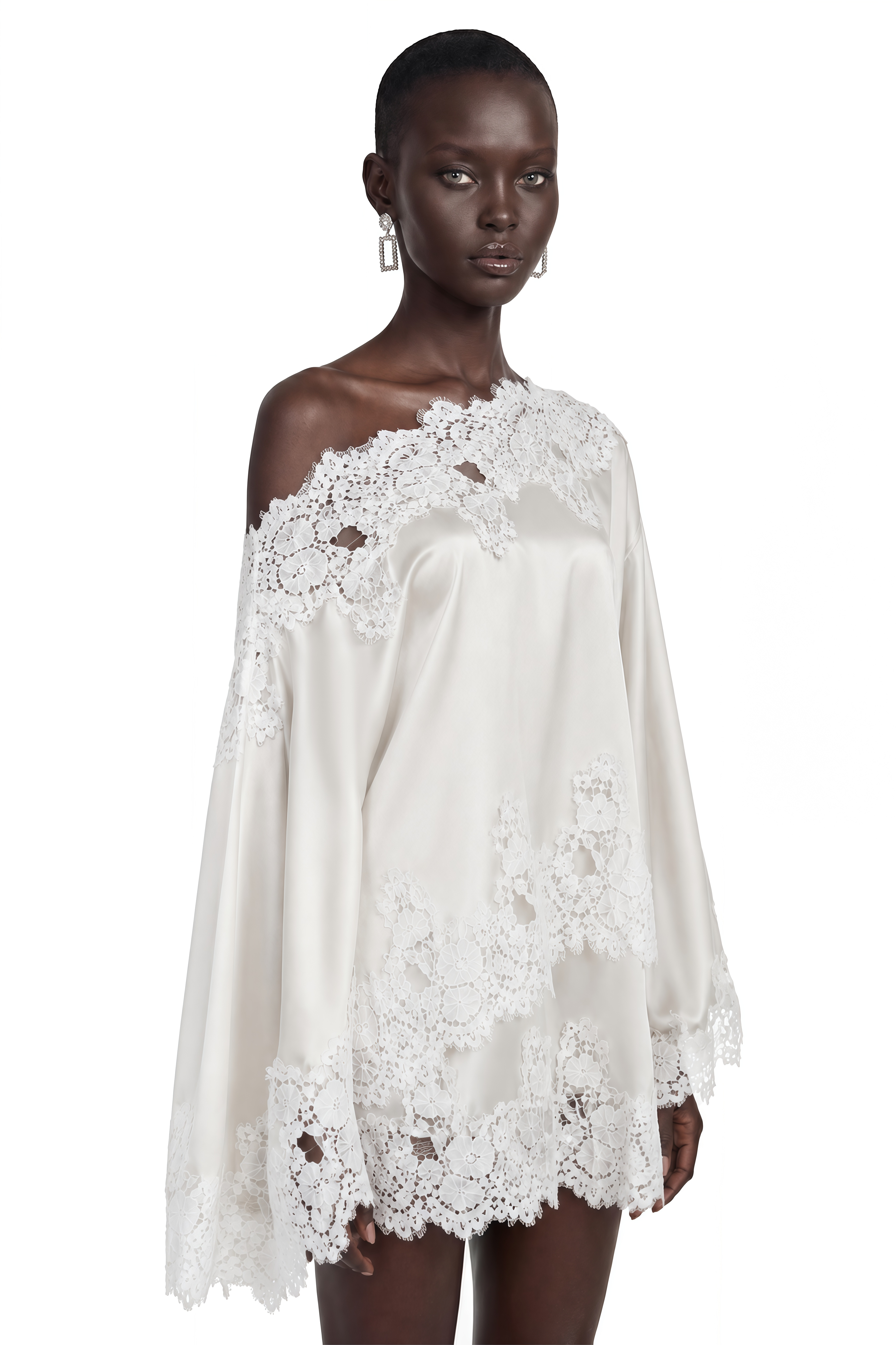 Sophia White One Shoulder Top & Skirt Set with Lace Trim