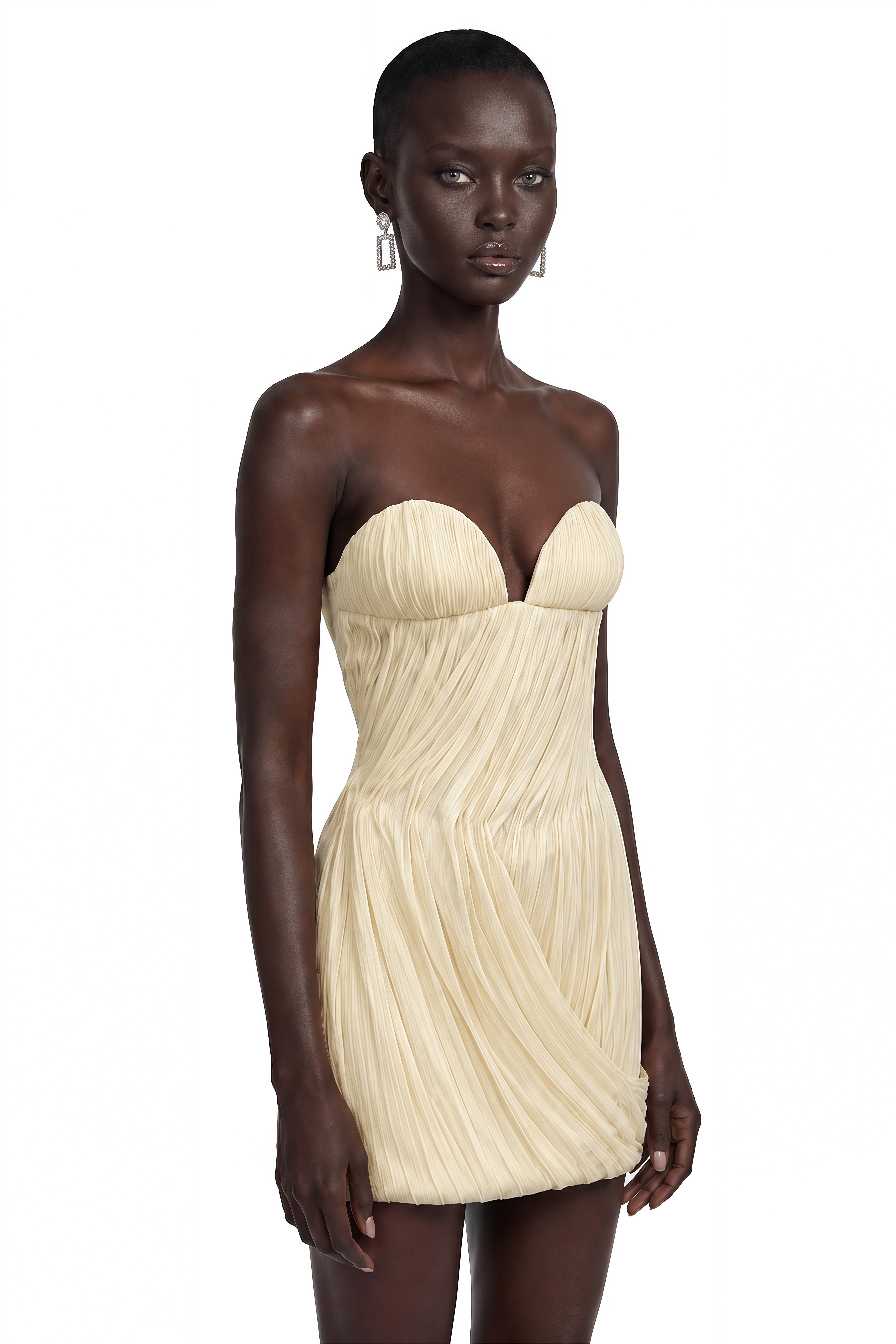 Gamze Champagne Off Shoulder Ruched Mini Dress