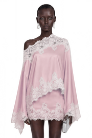 Sophia Pink One Shoulder Top & Skirt Set with Lace Trim