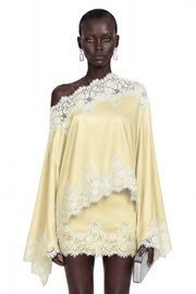 Sophia Yellow One Shoulder Top & Skirt Set with Lace Trim