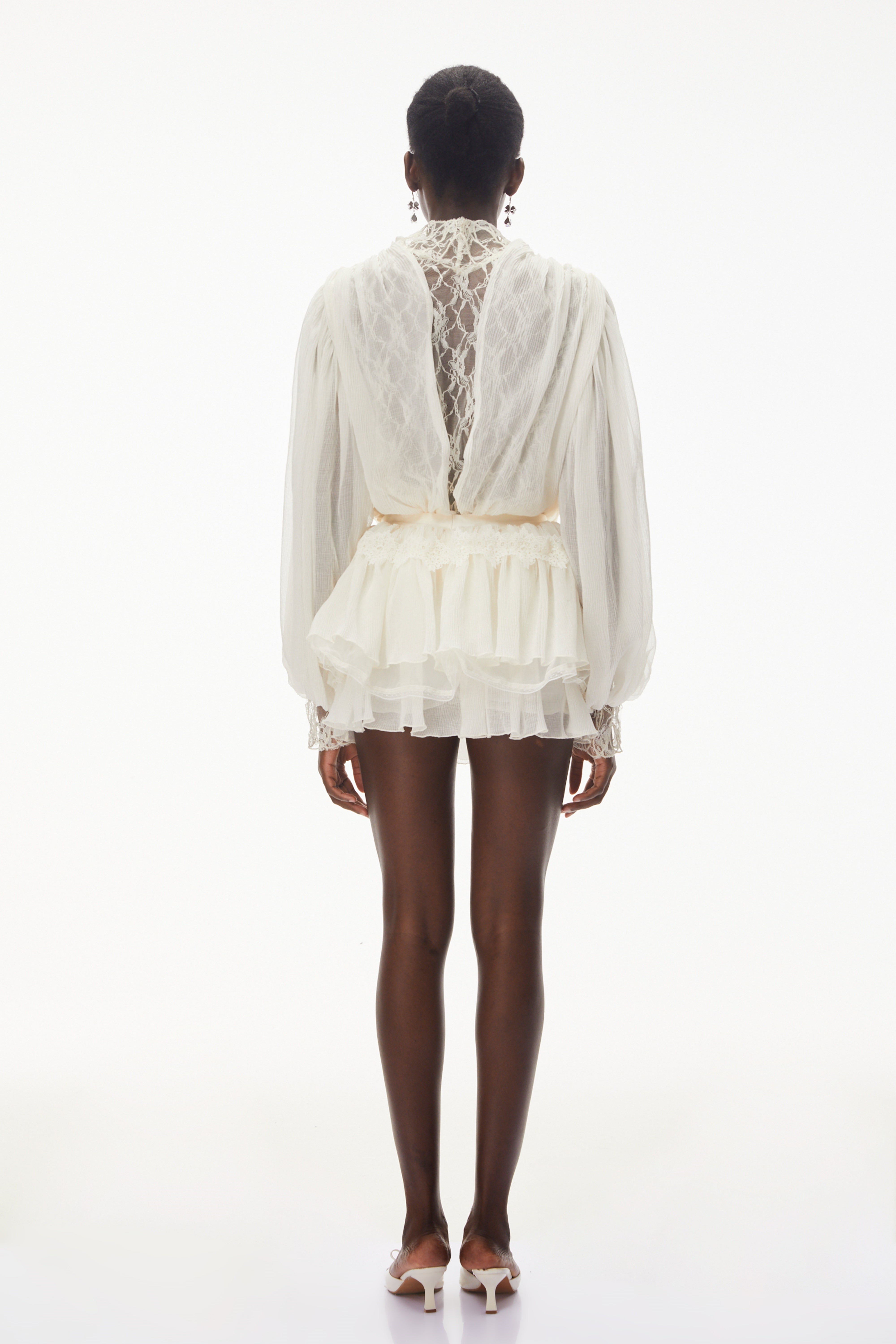 Sophie White Lace Trim Blouse & Tiered Skirt Set