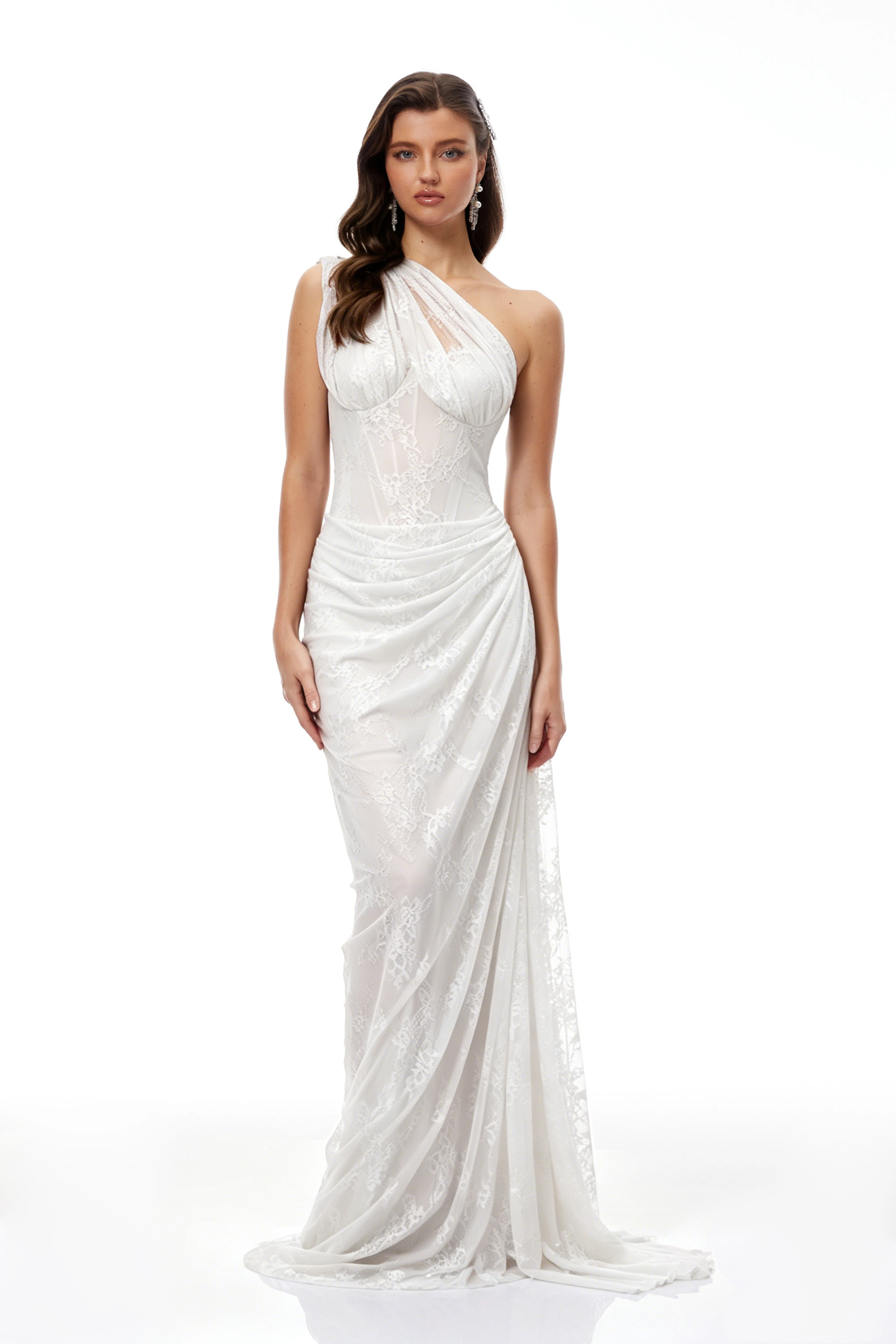 Stefania White Red Floral Lace Maxi Gown