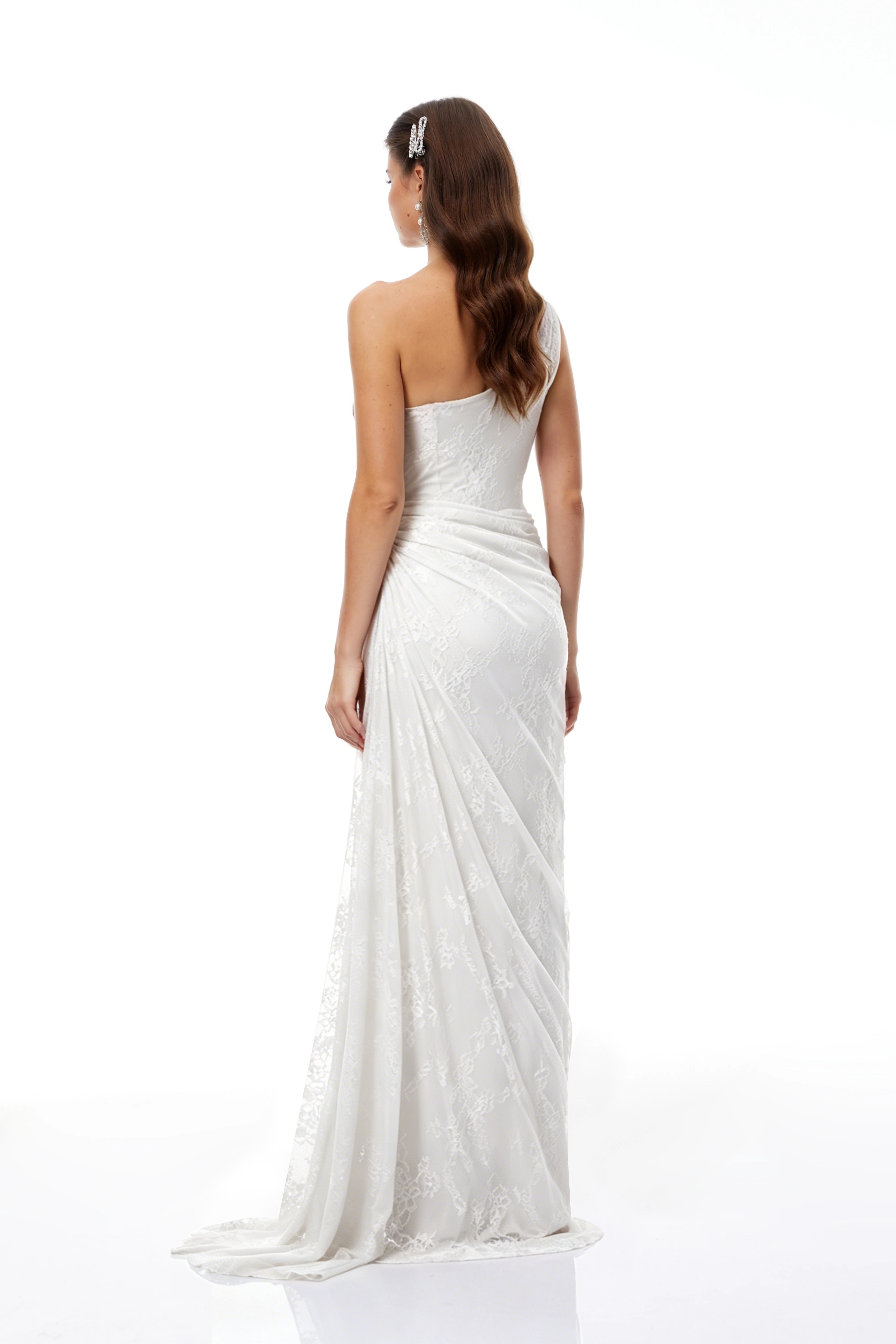 Stefania White Red Floral Lace Maxi Gown