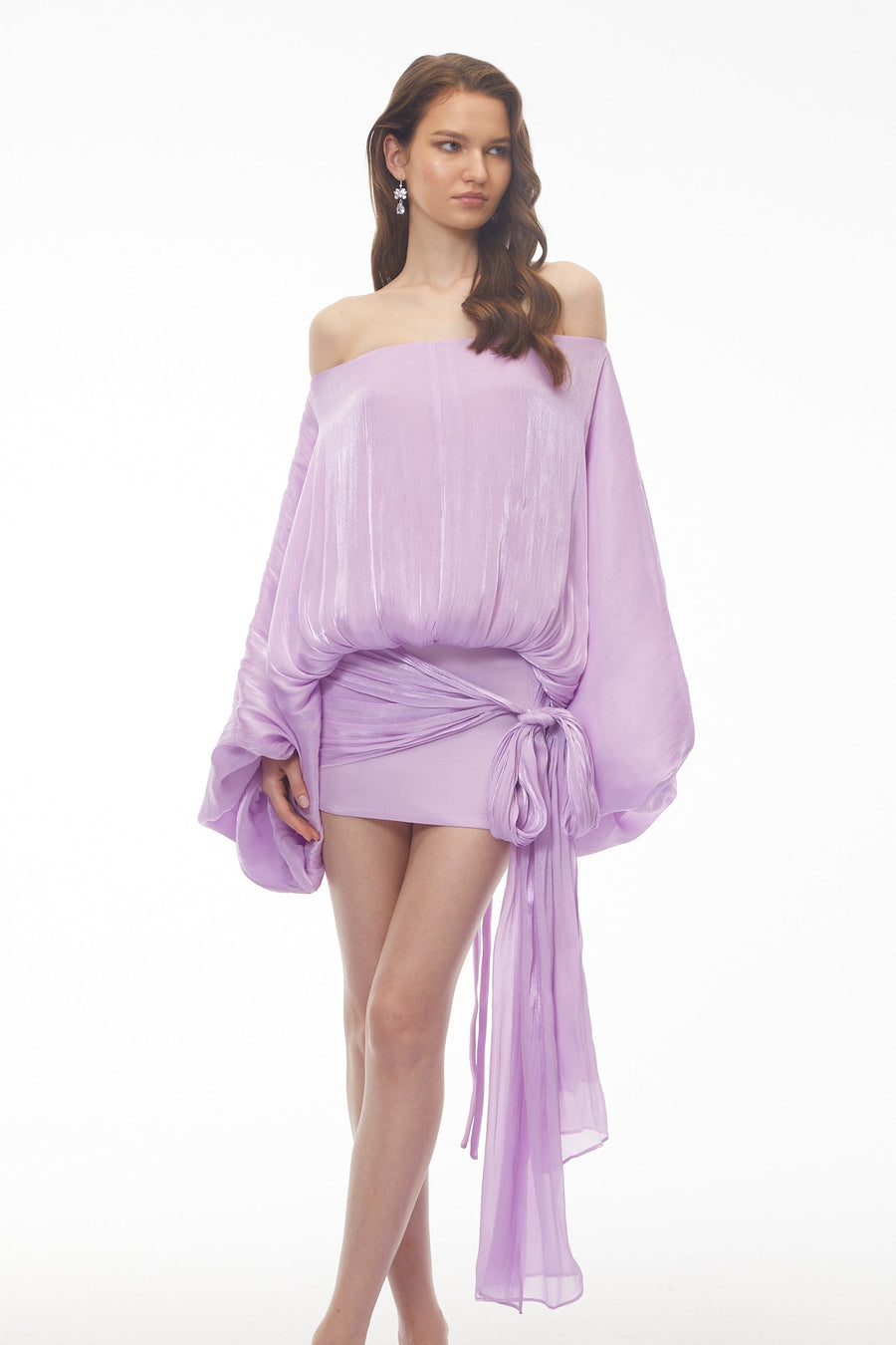 Stella Purple Off Shoulder Asymmetrical Mini Dress