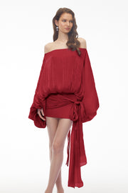 Stella Red Off Shoulder Asymmetrical Mini Dress