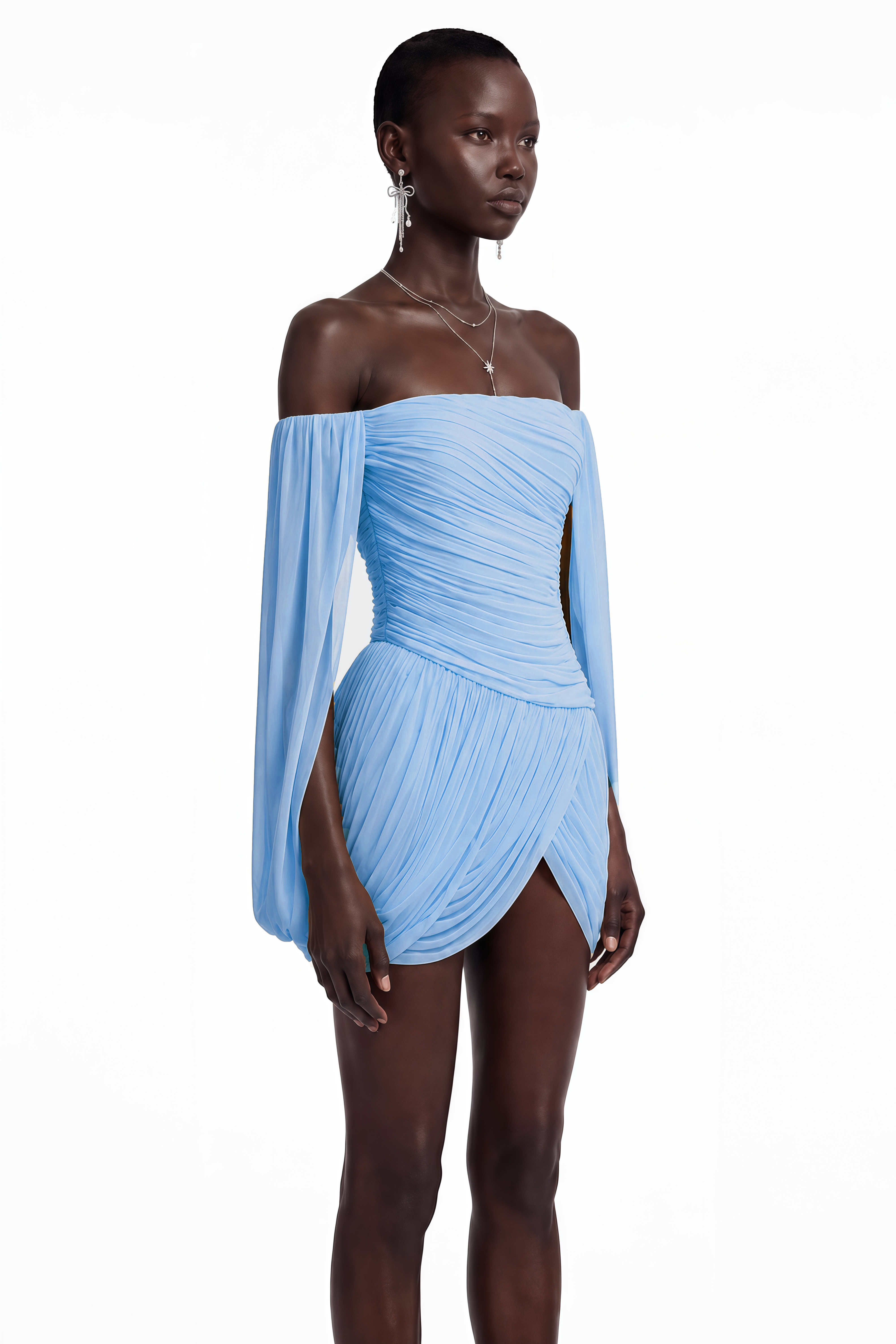 Suné Blue Cross Front Ruched Mini Dress