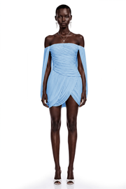 Suné Blue Cross Front Ruched Mini Dress