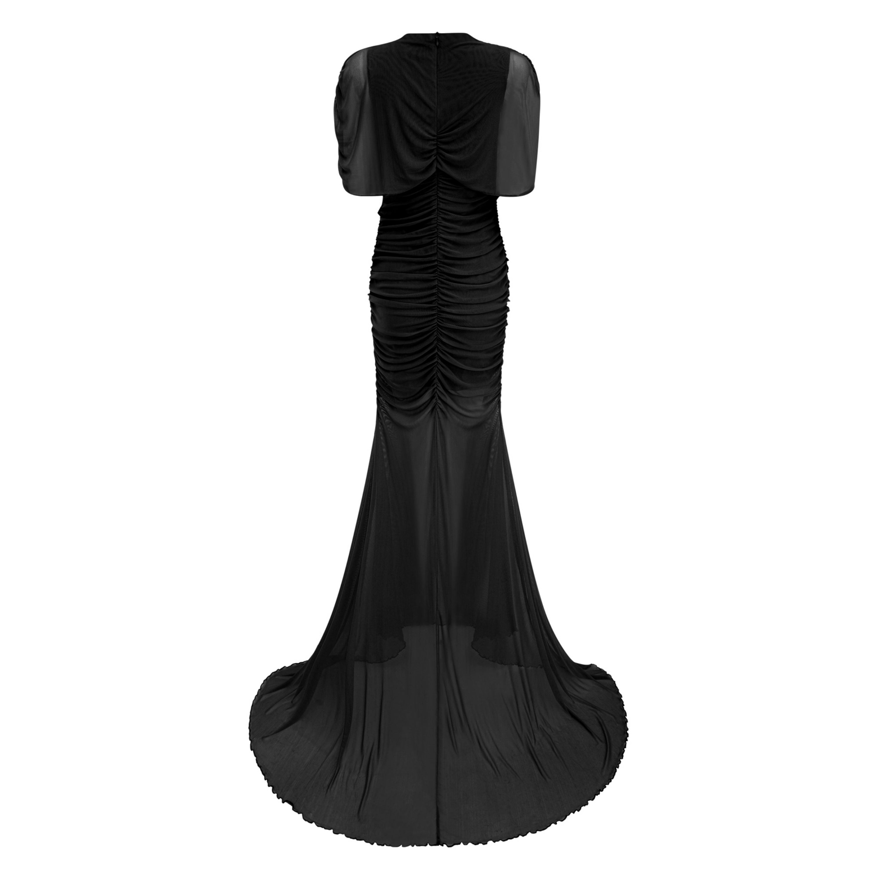 Sylphe Black Asymmetrical Ruched Mesh Maxi Dress (Final Sale-US Only)