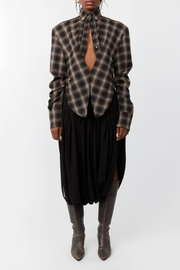 Amber Brown Plaid Tailored Cutout Blouse (Final Sale)
