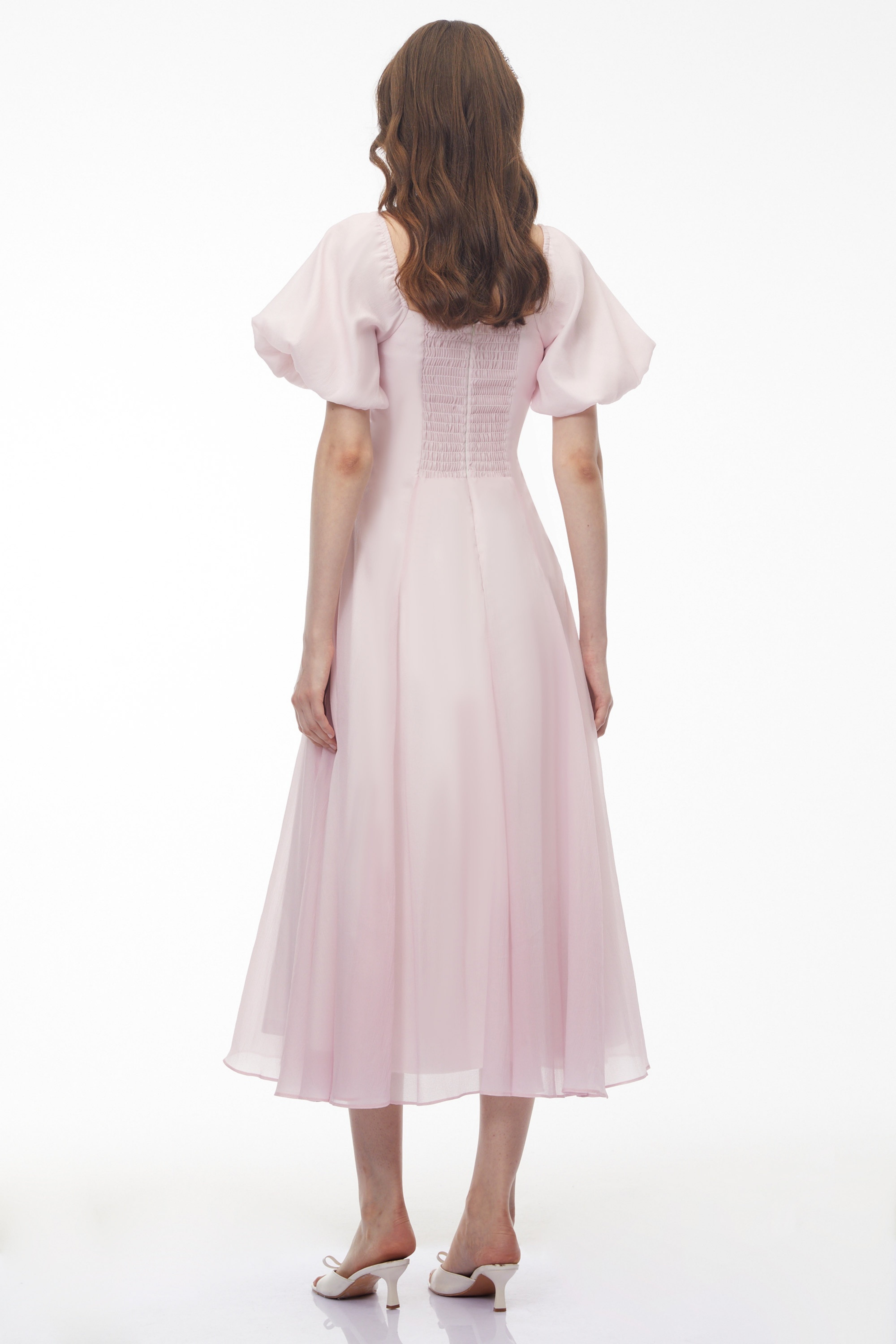Tábata Pink Ruffled Pleated Midi Dress