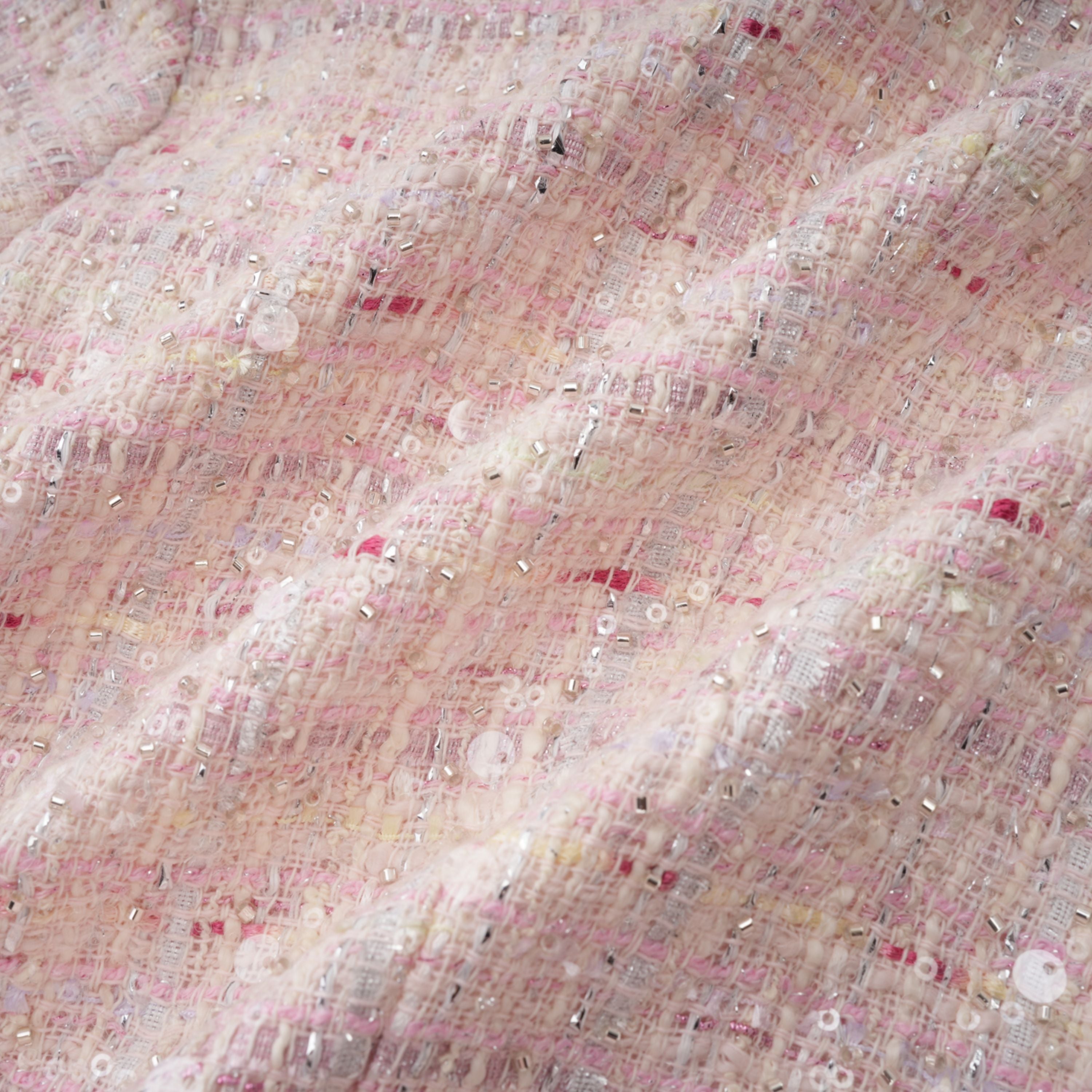 Tahmineh Pink Tweed Pleated Midi Dress