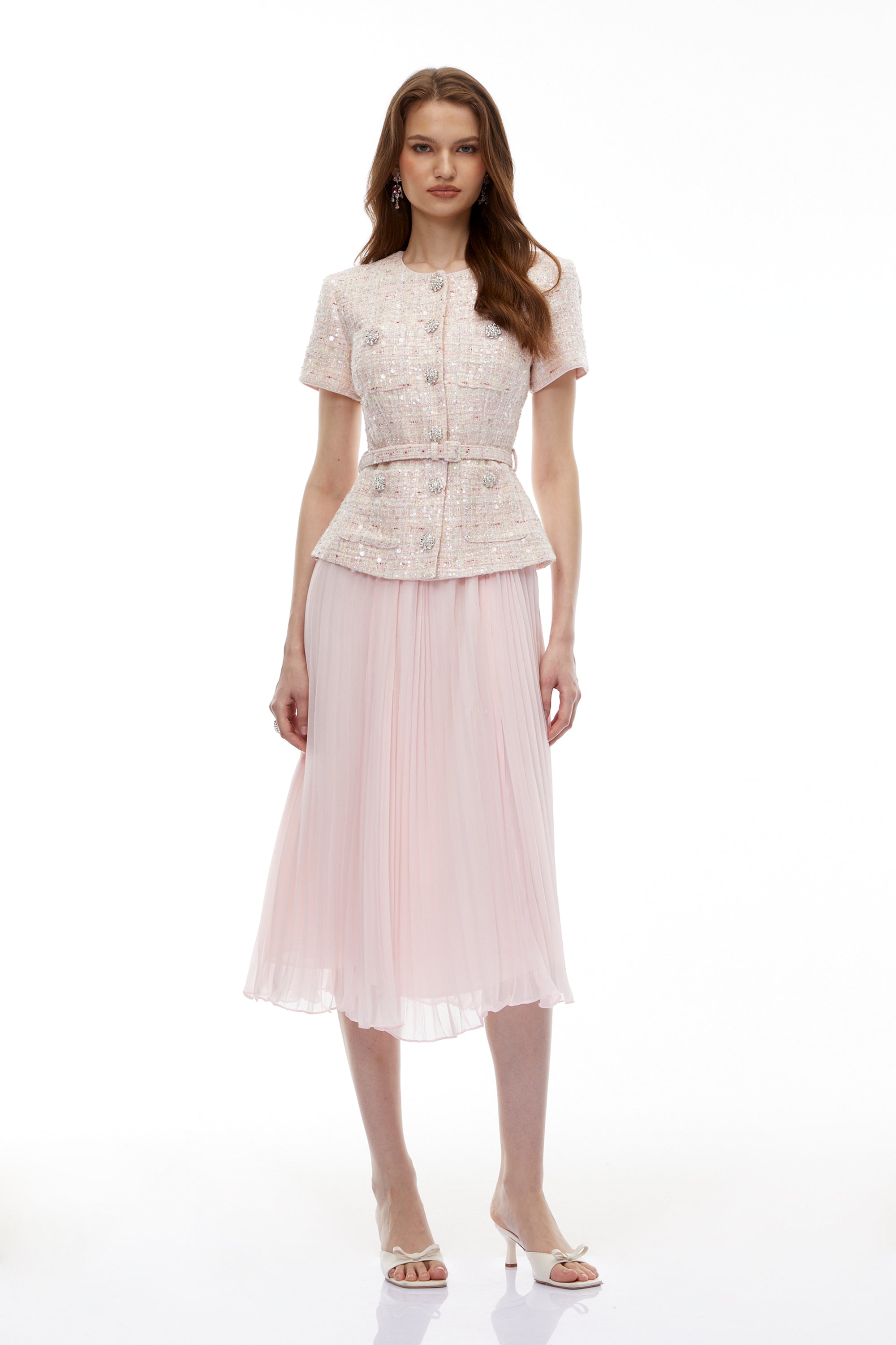 midi blush dresses Cotton Candy LA Bridget Blush Pink Strapless Midi Dress - Size L - Princess-Seamed Bodice - Side Slit - Smocked Detail