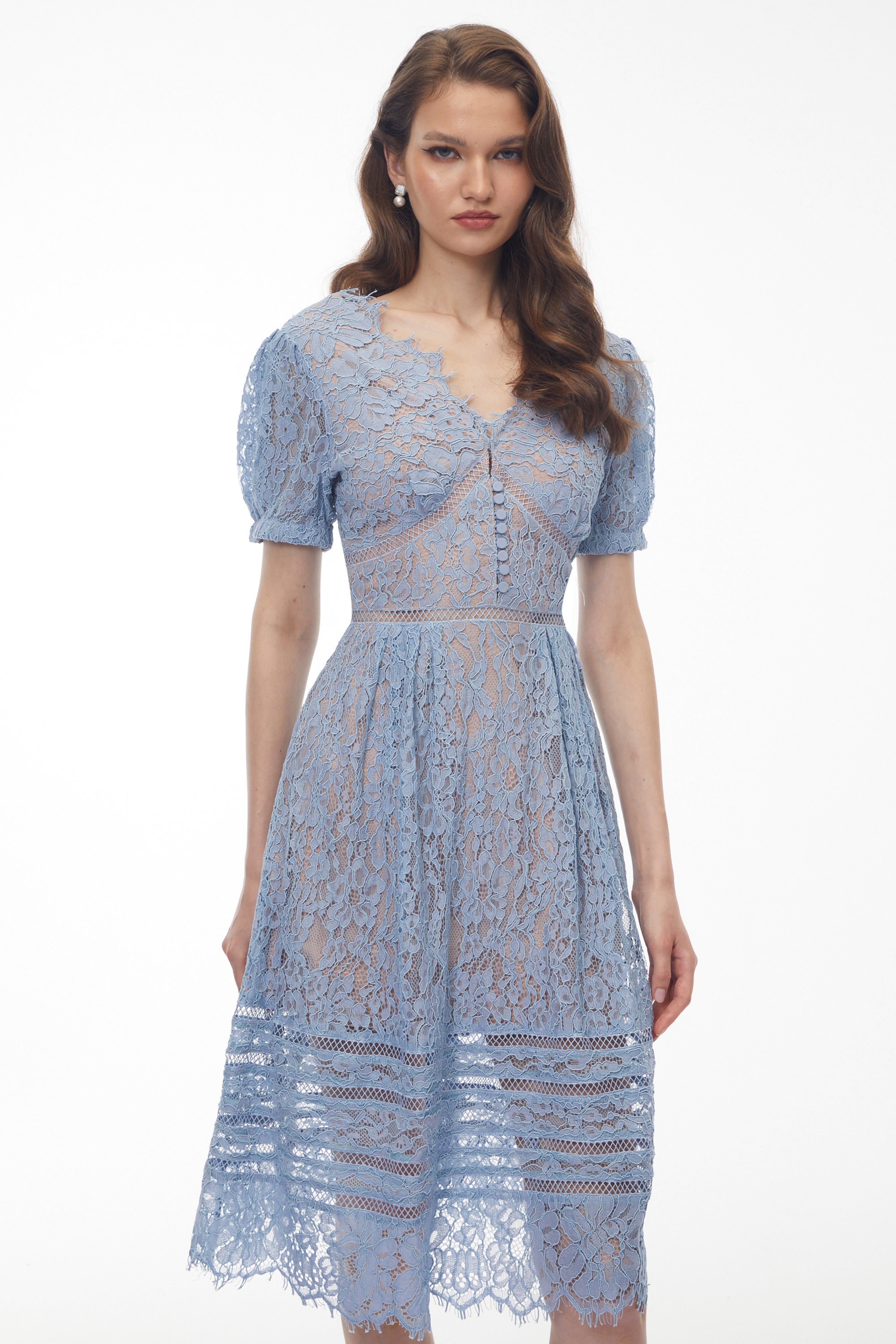 Tamara Cornflower Blue Floral Lace Midi Dress (Final Sale)