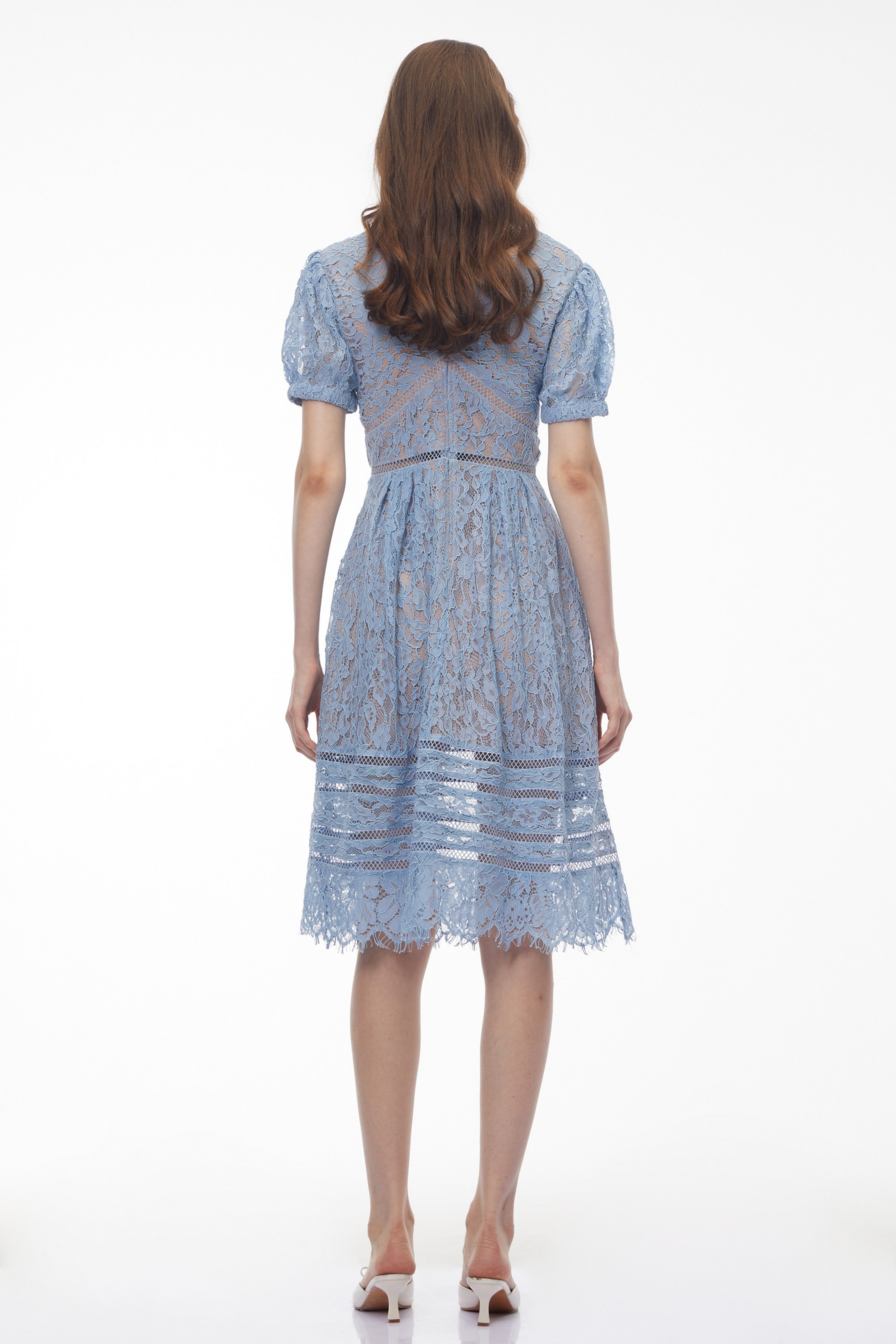 Tamara Cornflower Blue Floral Lace Midi Dress (Final Sale)
