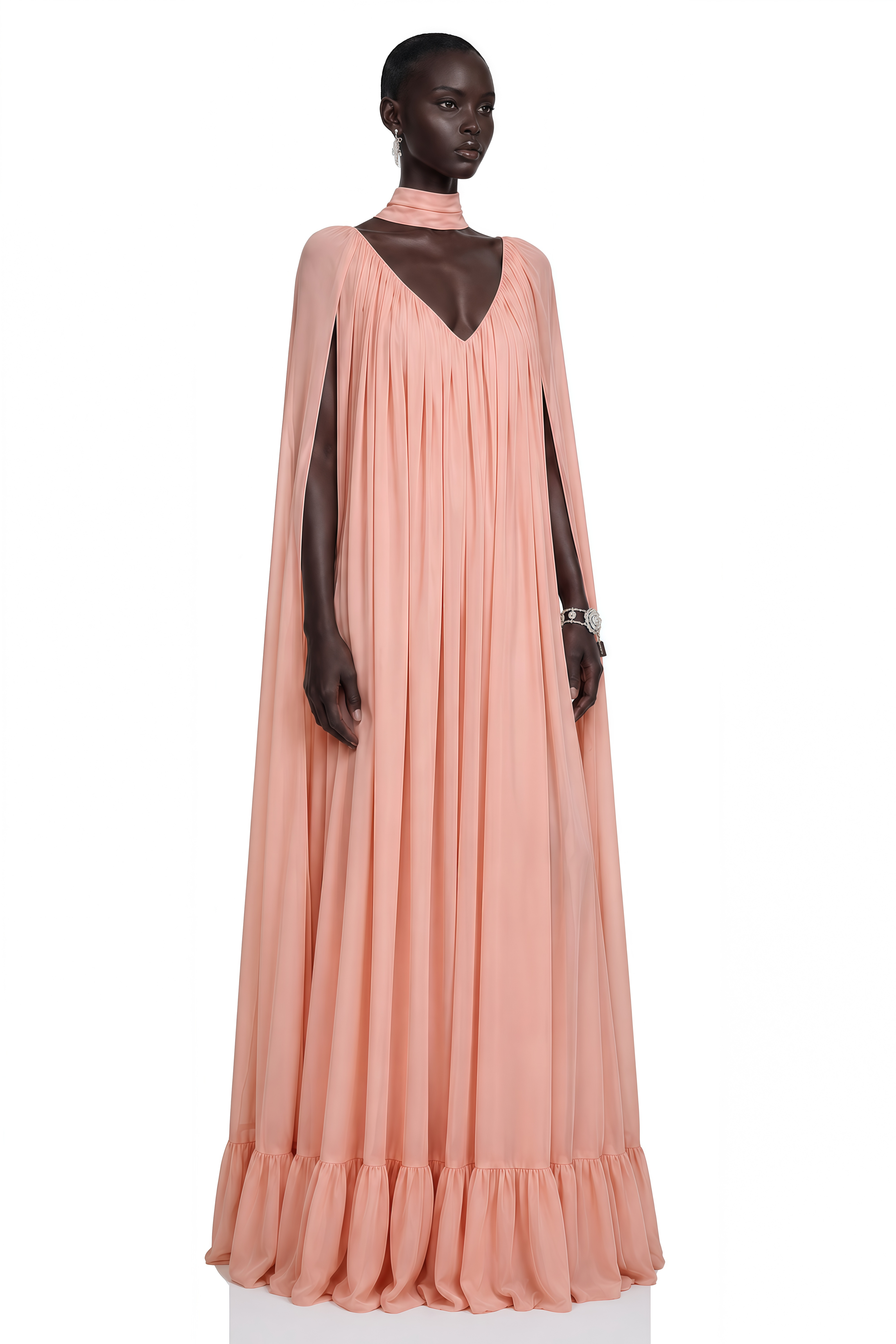 Tania Rose Pink Ruffled Pleated Maxi Dress