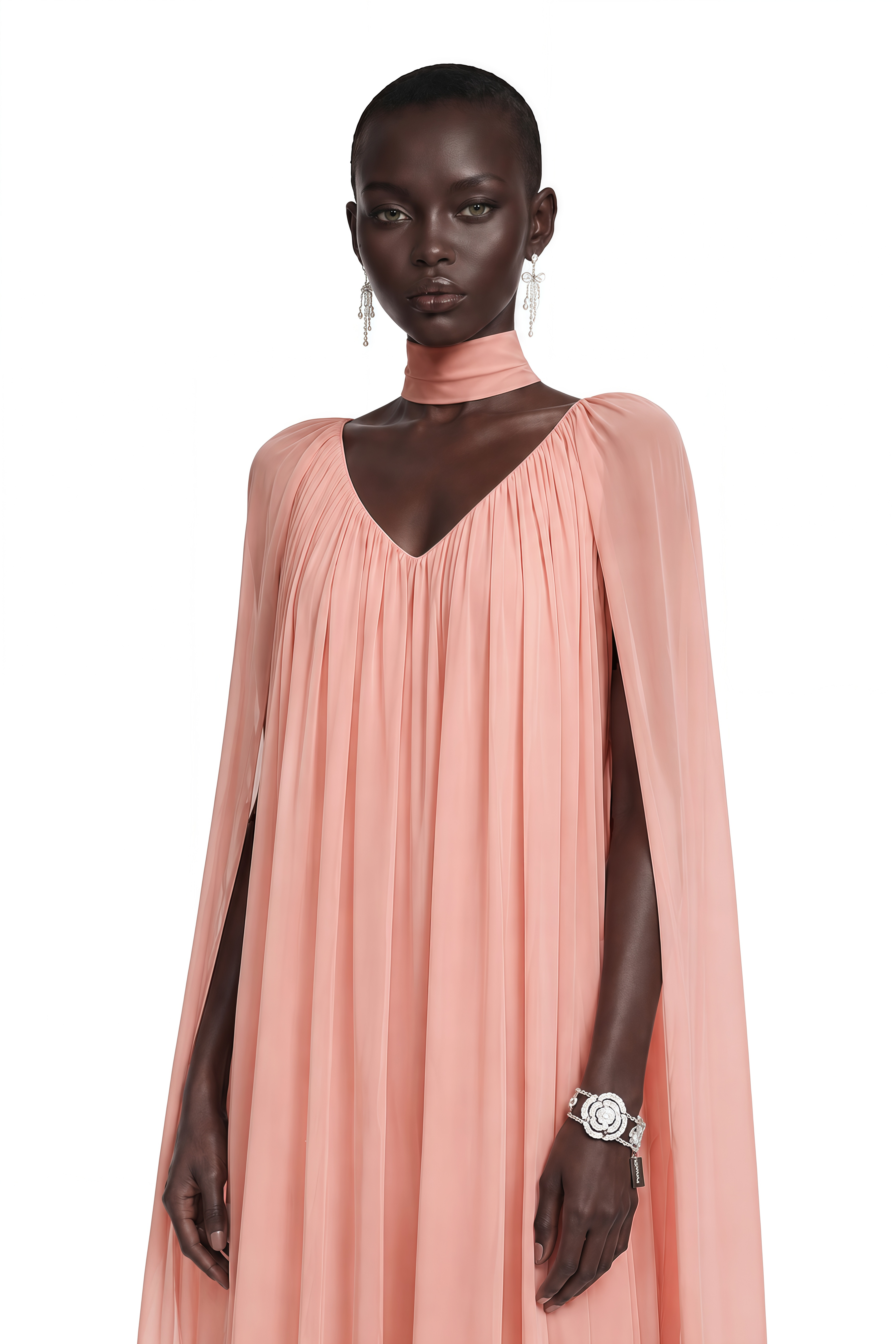 Tania Rose Pink Ruffled Pleated Maxi Dress