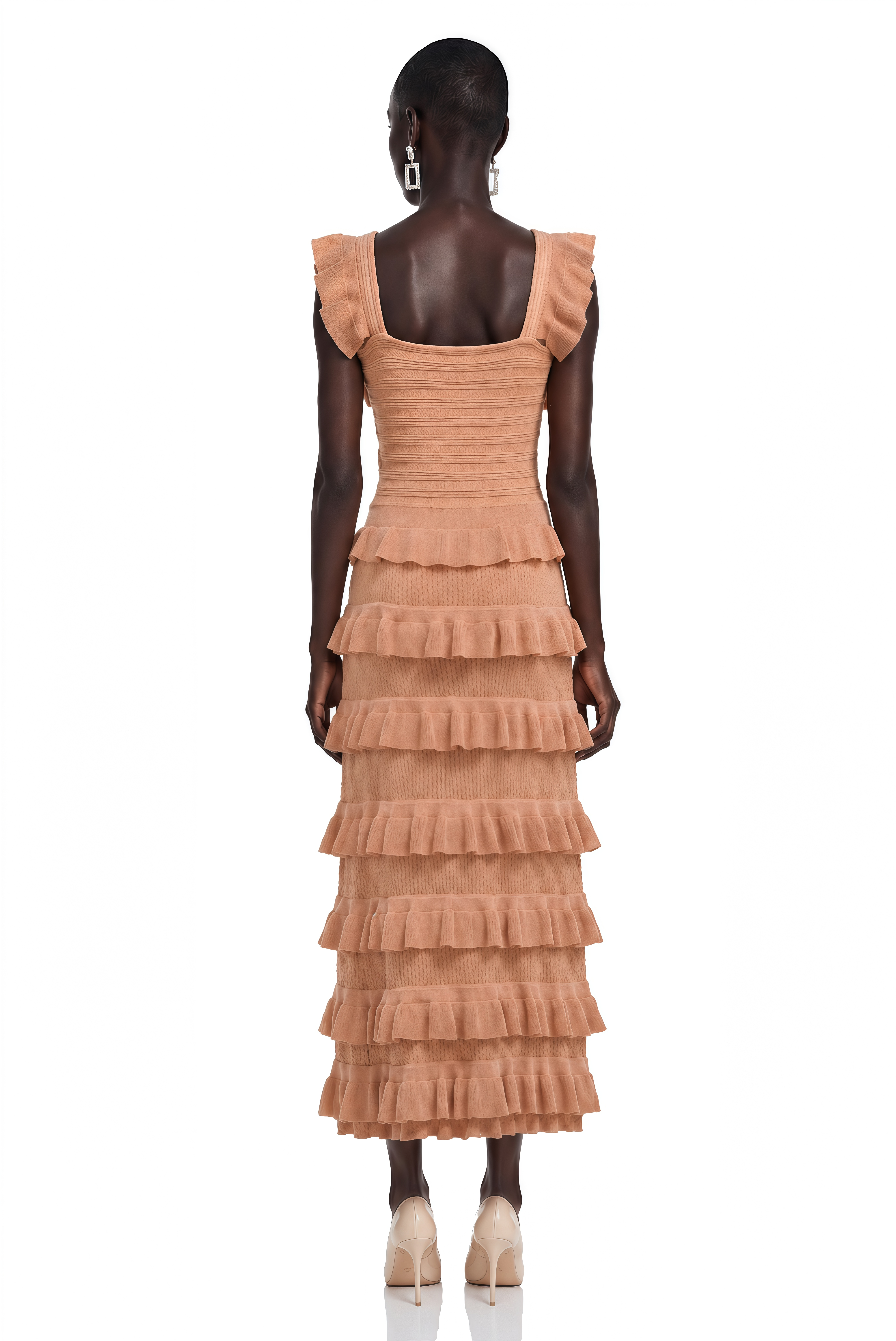 Tanya Orange Square Neck Ruffled Top & Skirt Set