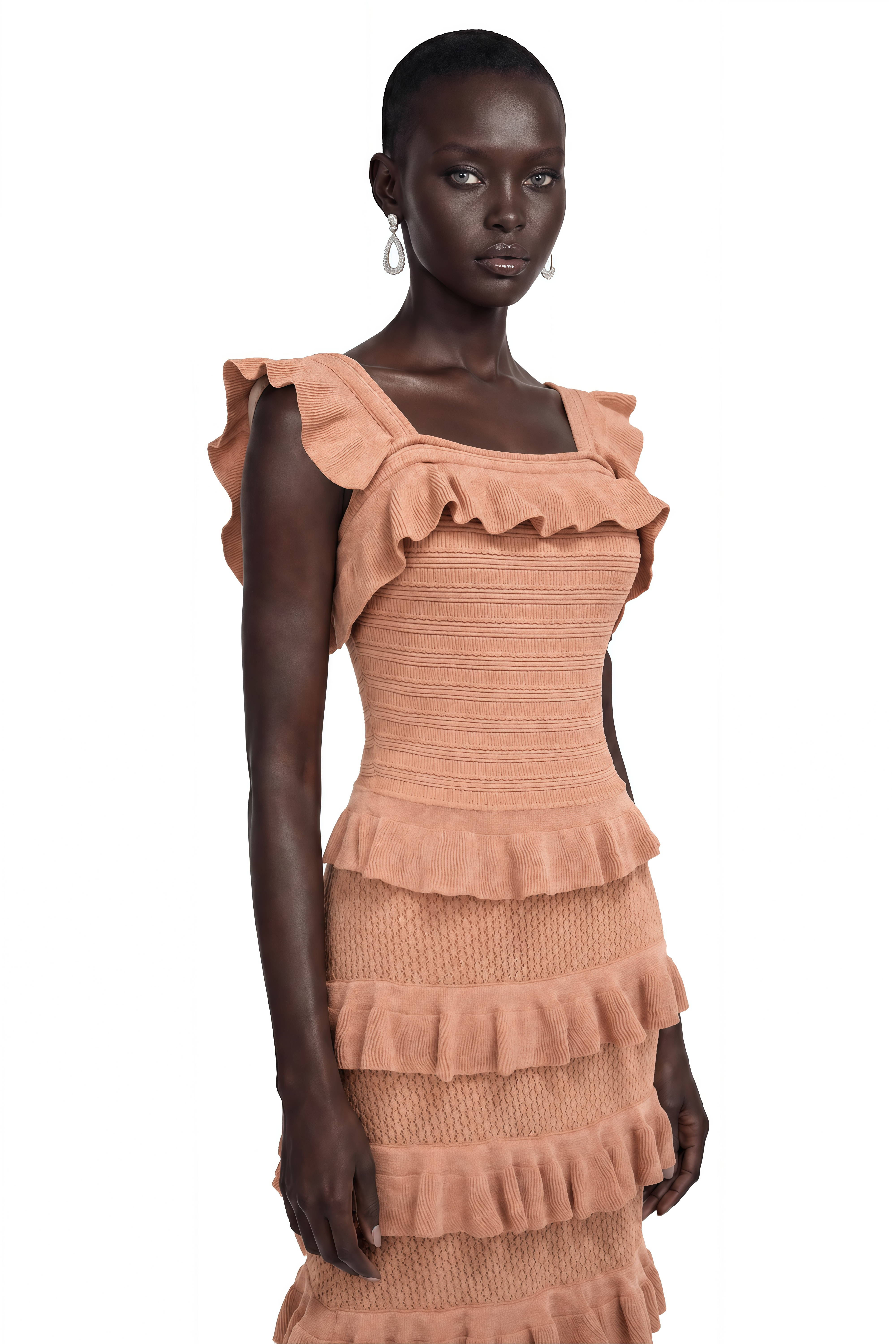 Tanya Orange Square Neck Ruffled Top & Skirt Set