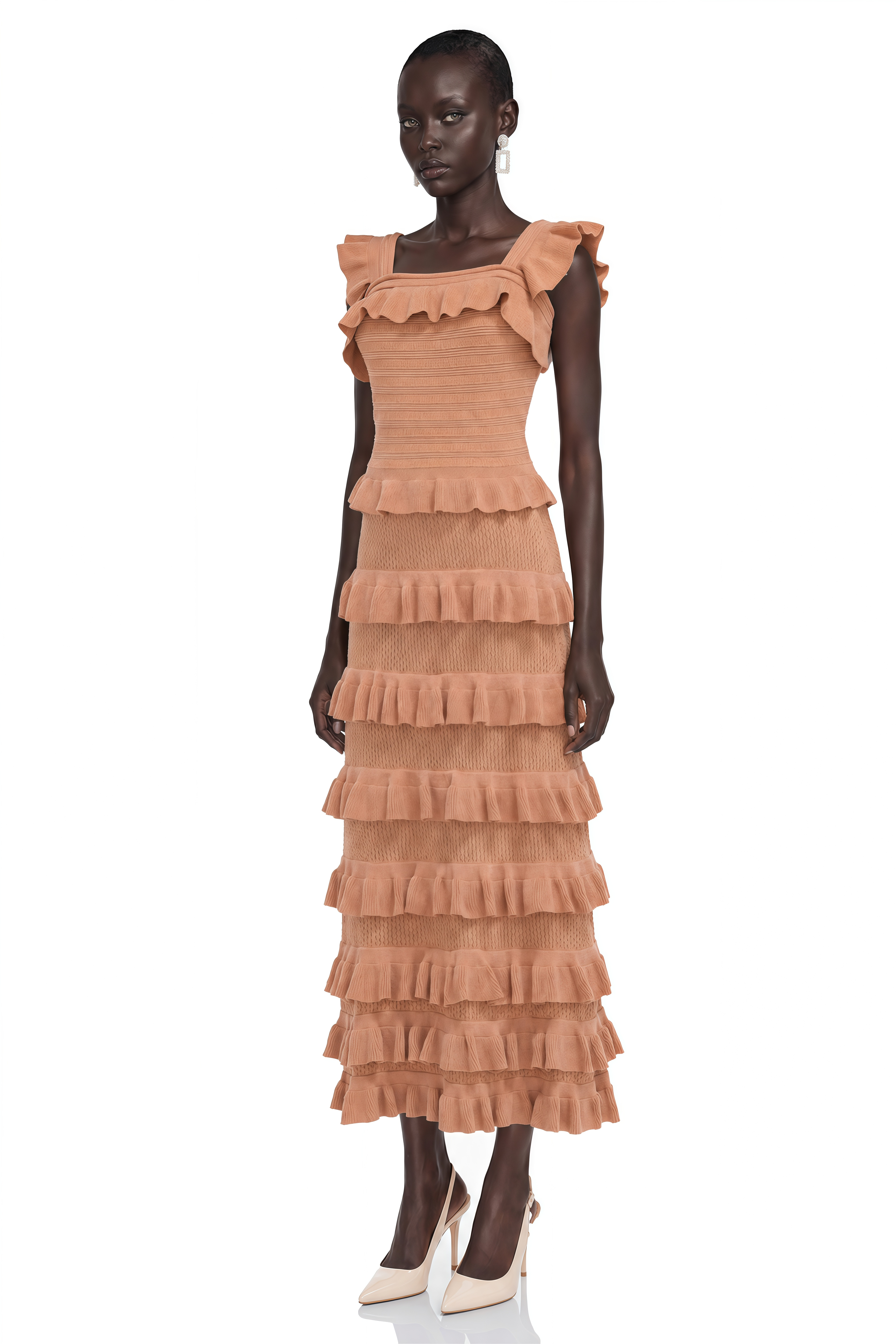 Tanya Orange Square Neck Ruffled Top & Skirt Set