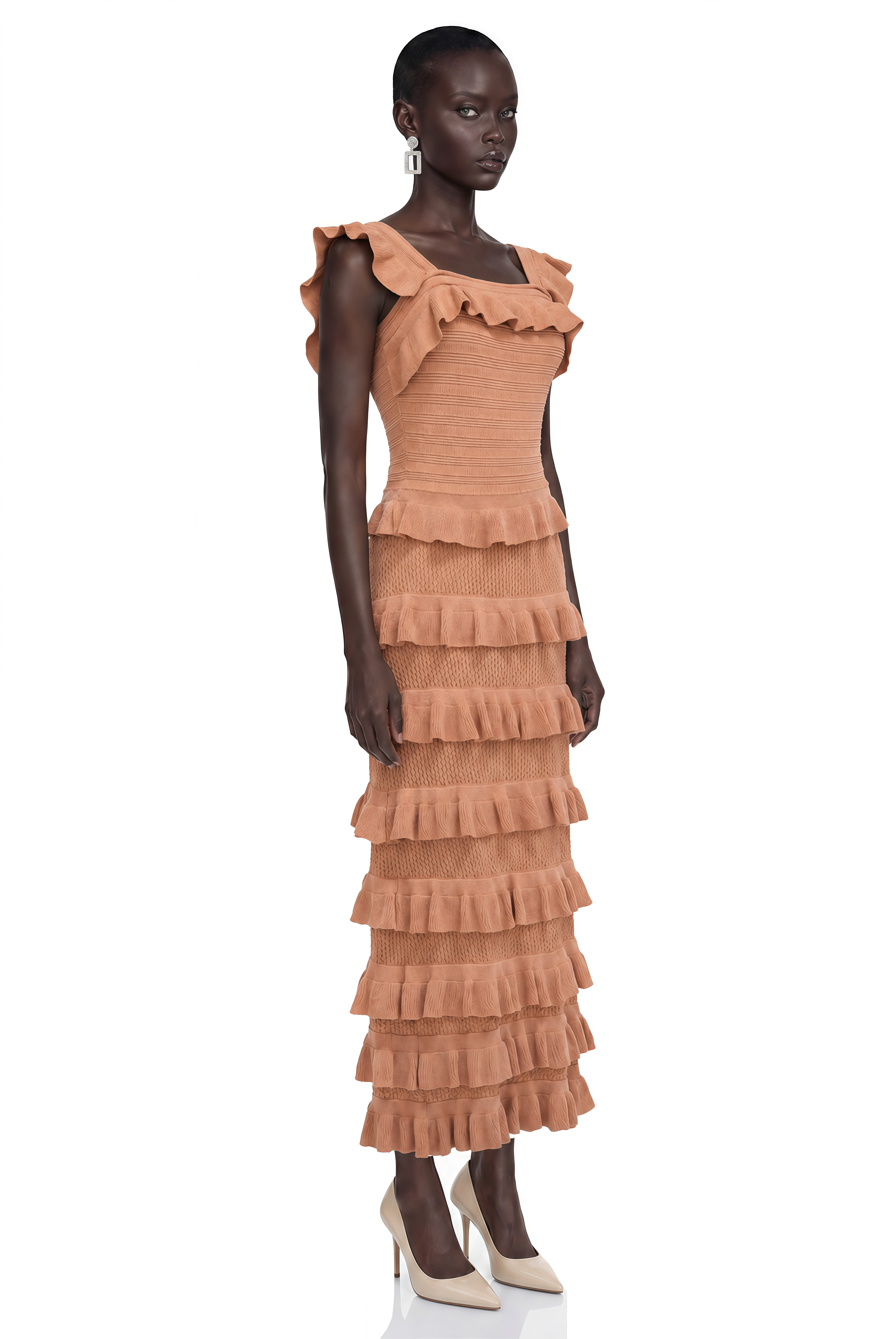 Tanya Orange Square Neck Ruffled Top & Skirt Set