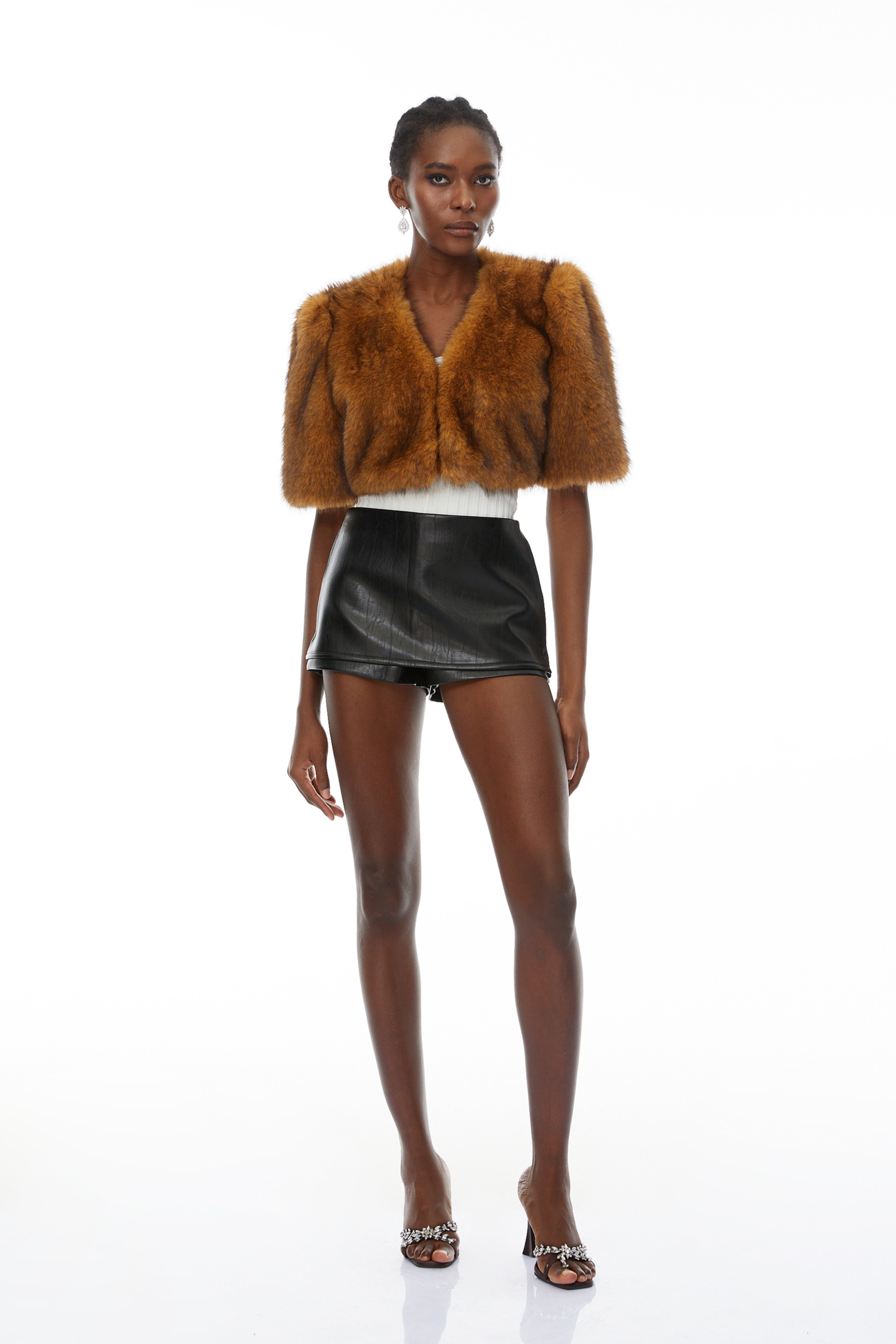 Teodora Brown Faux Fur Cropped Coat