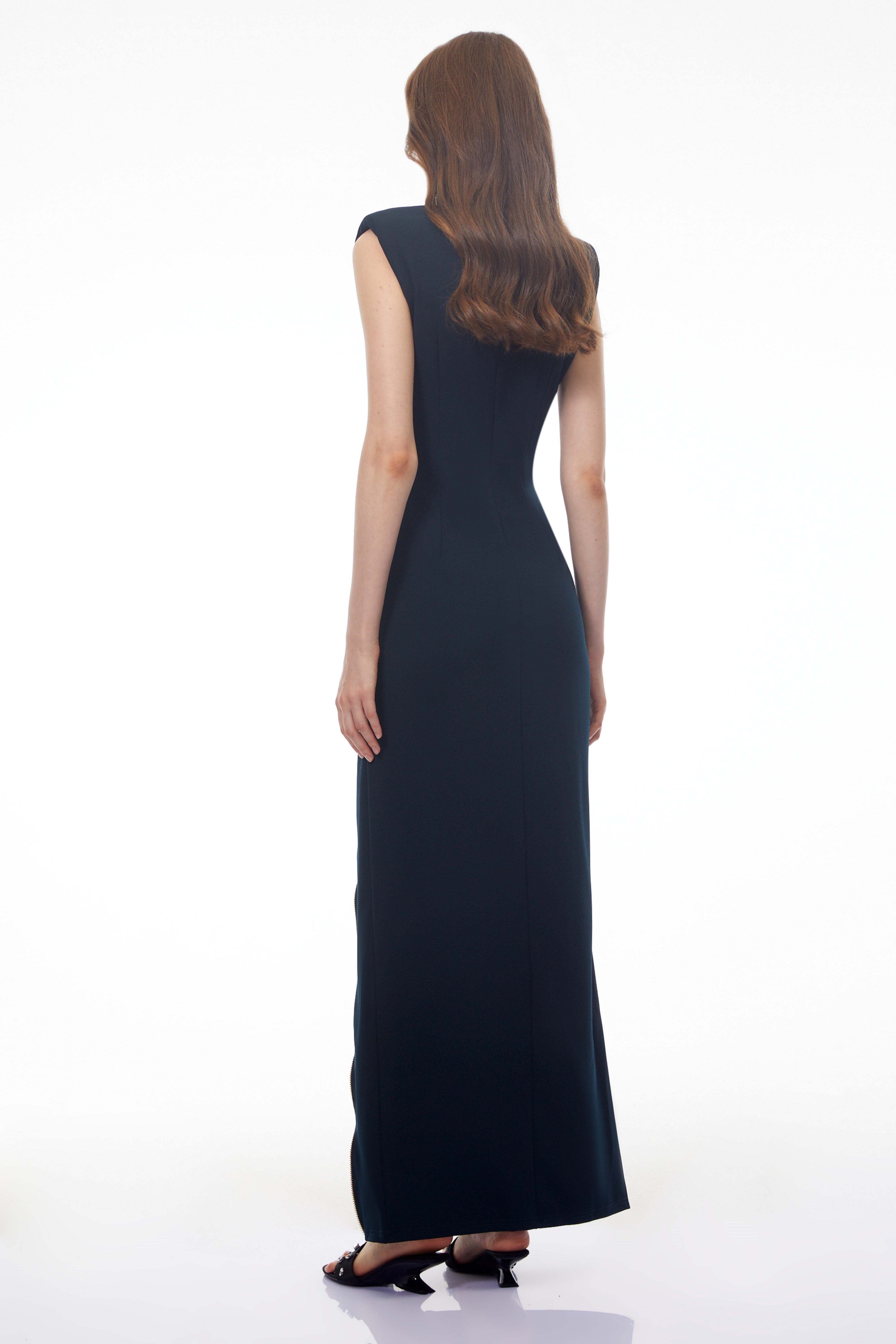Tereza Black High Neck Maxi Dress with Zip Slit