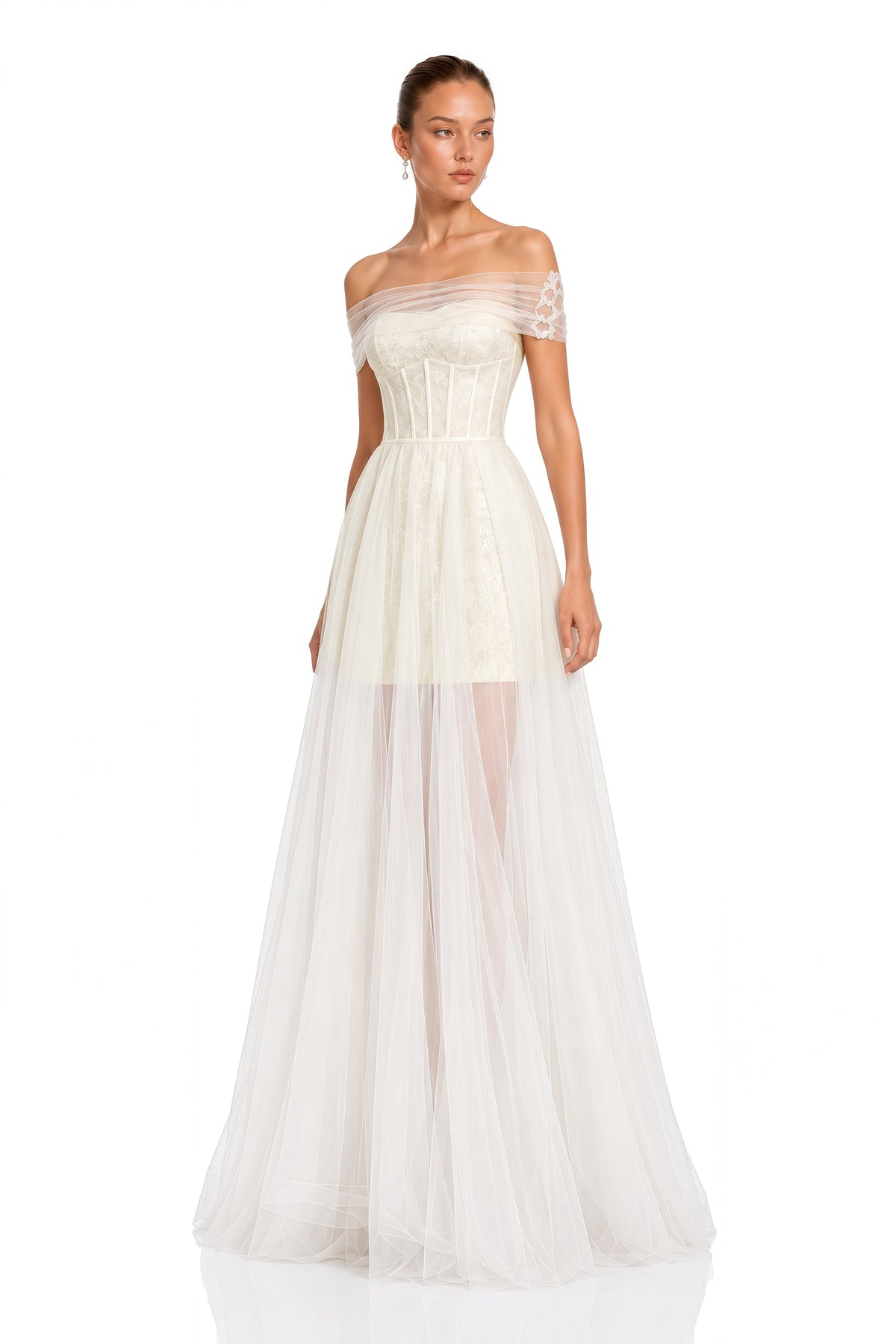 thalia white off-shoulder pleated maxi dress