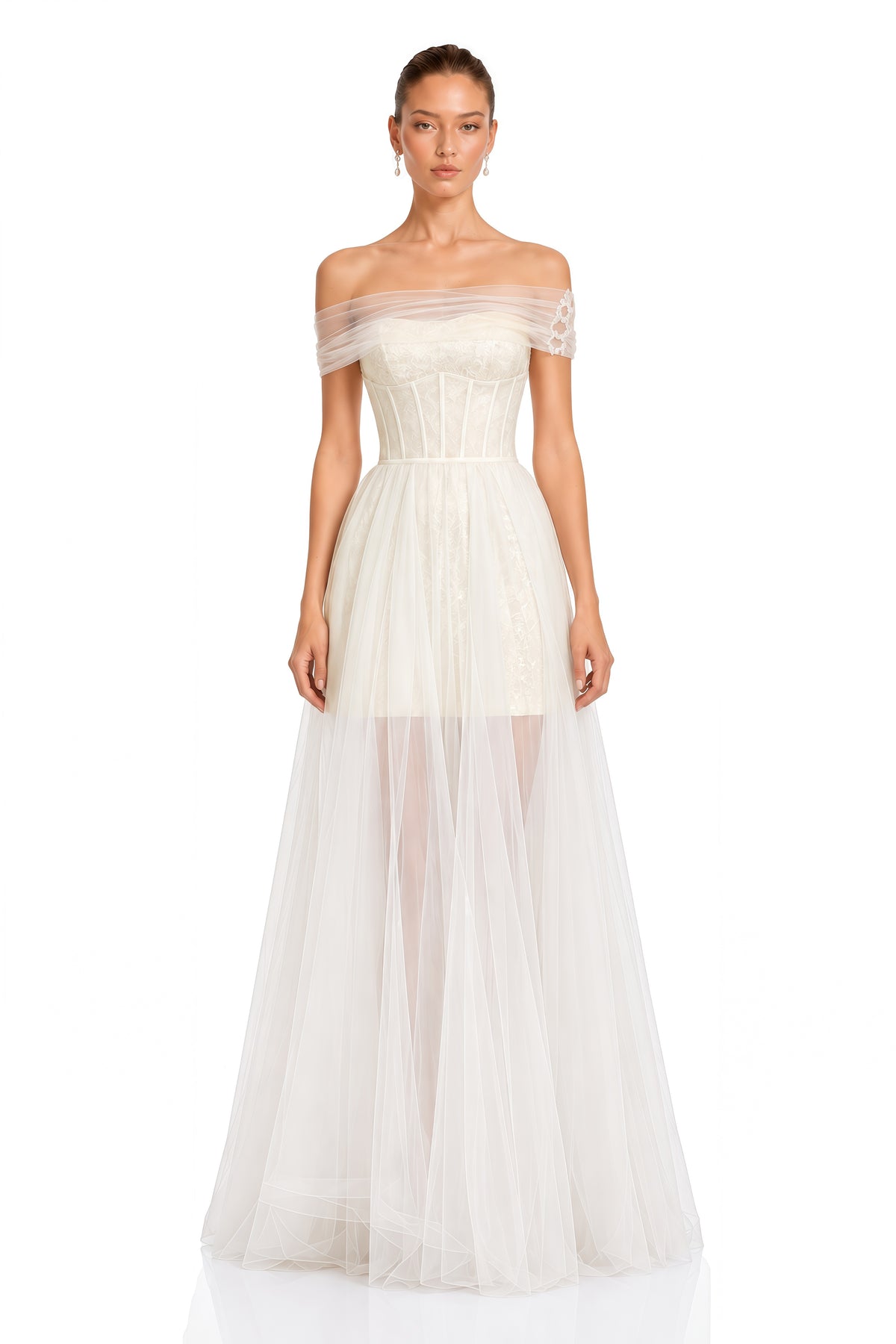 thalia white off-shoulder pleated maxi dress