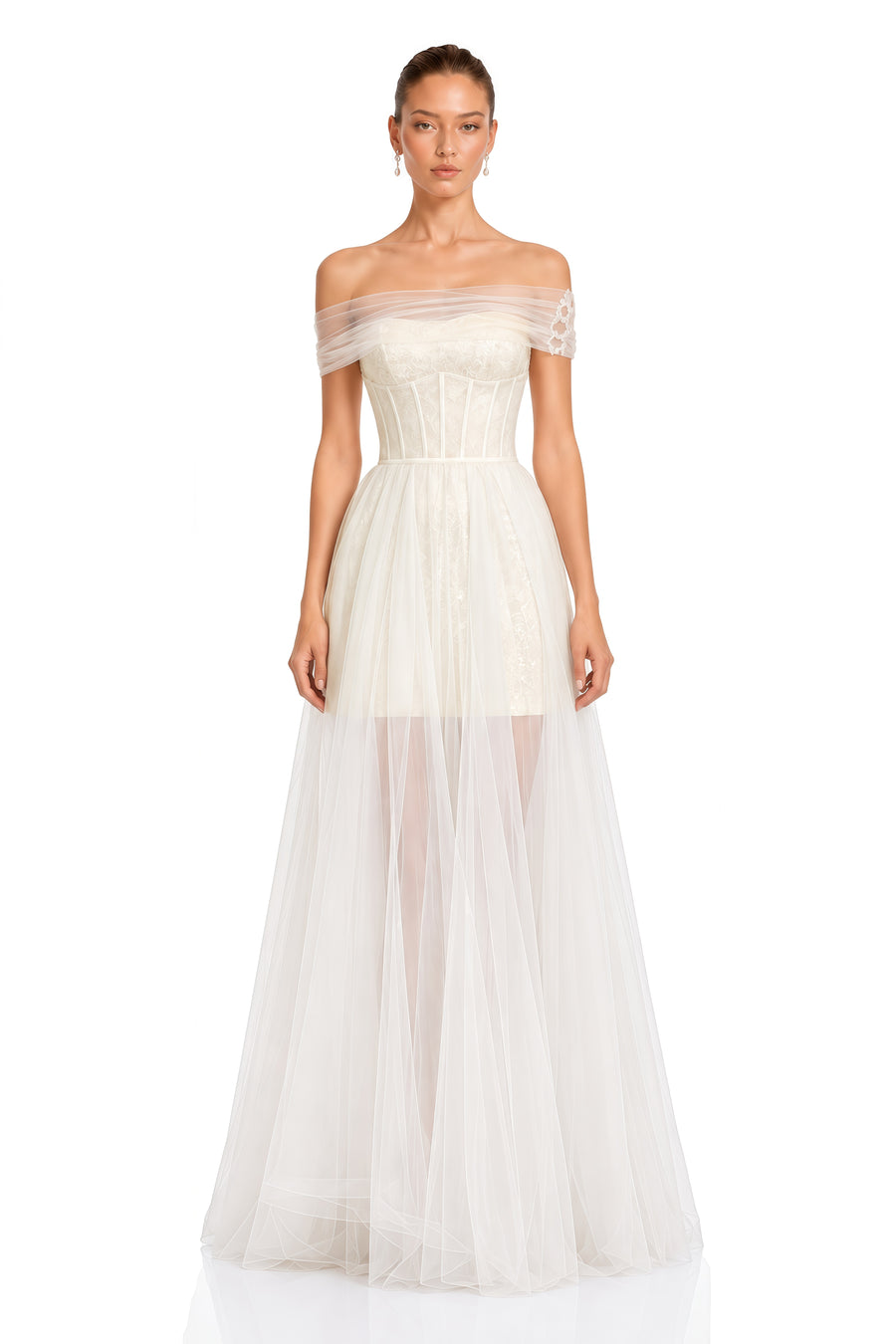 thalia white off-shoulder pleated maxi dress