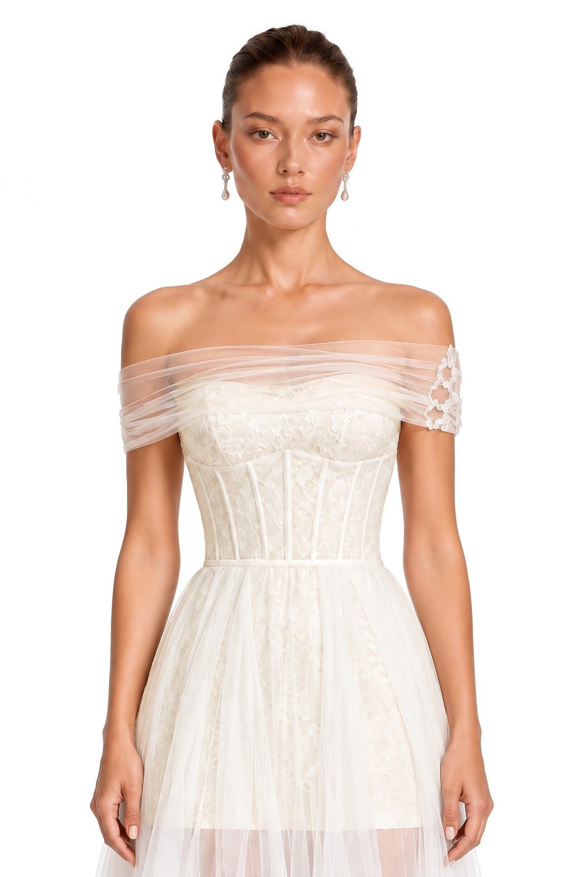 thalia white off-shoulder pleated maxi dress
