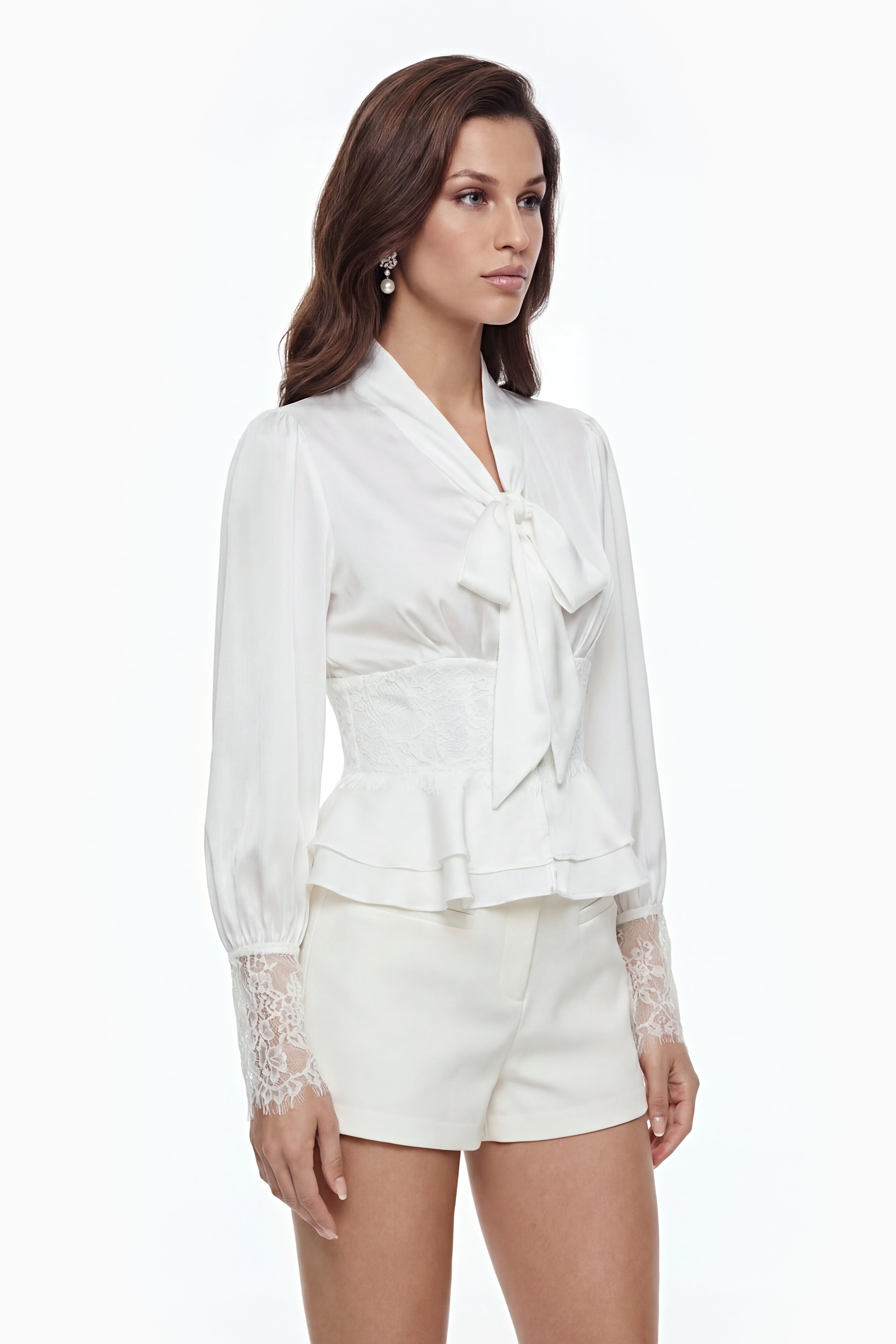 Theodore White Lace Blouse with Bow