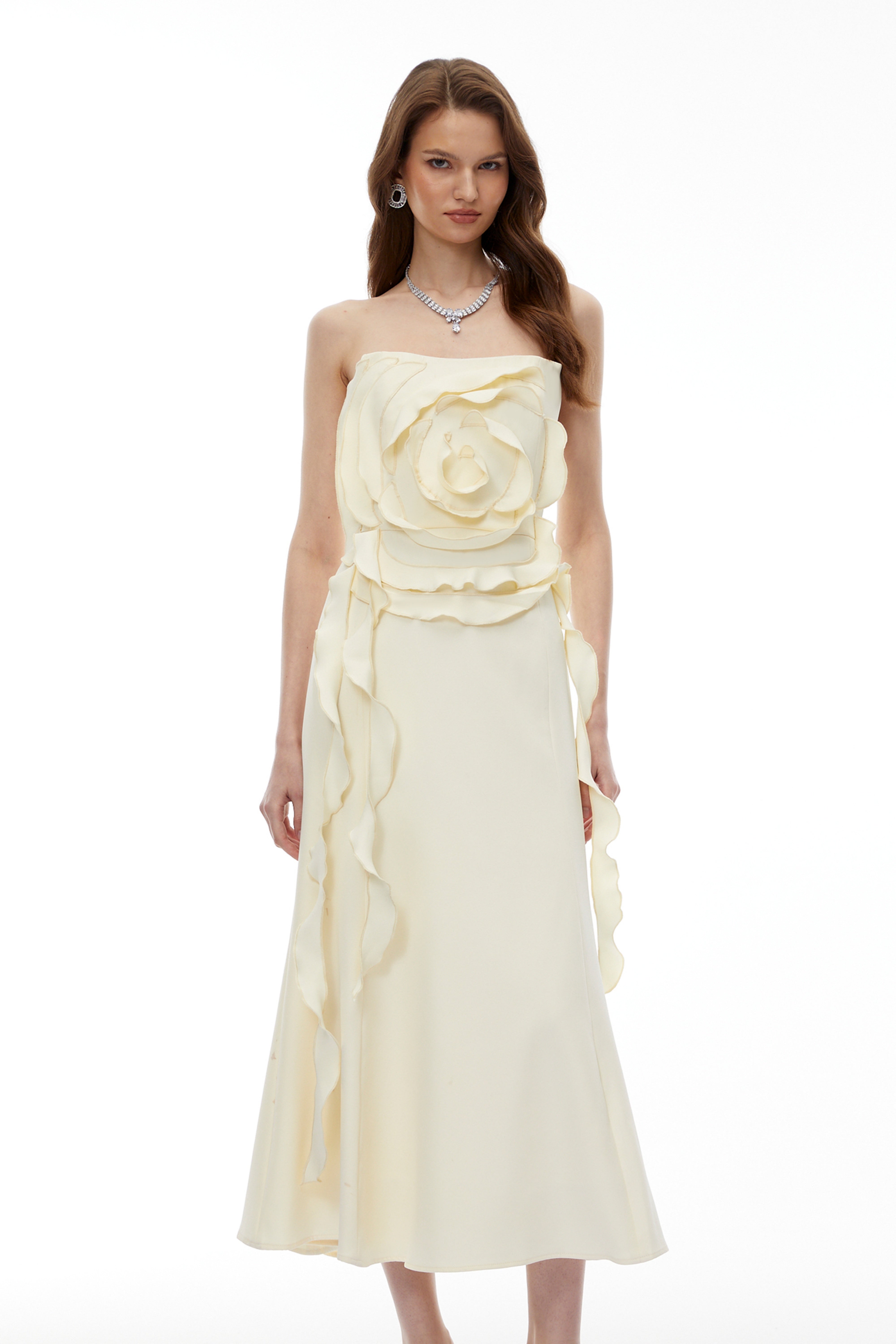Theodosia Cream White Off Shoulder Maxi Dress with 3D Petals