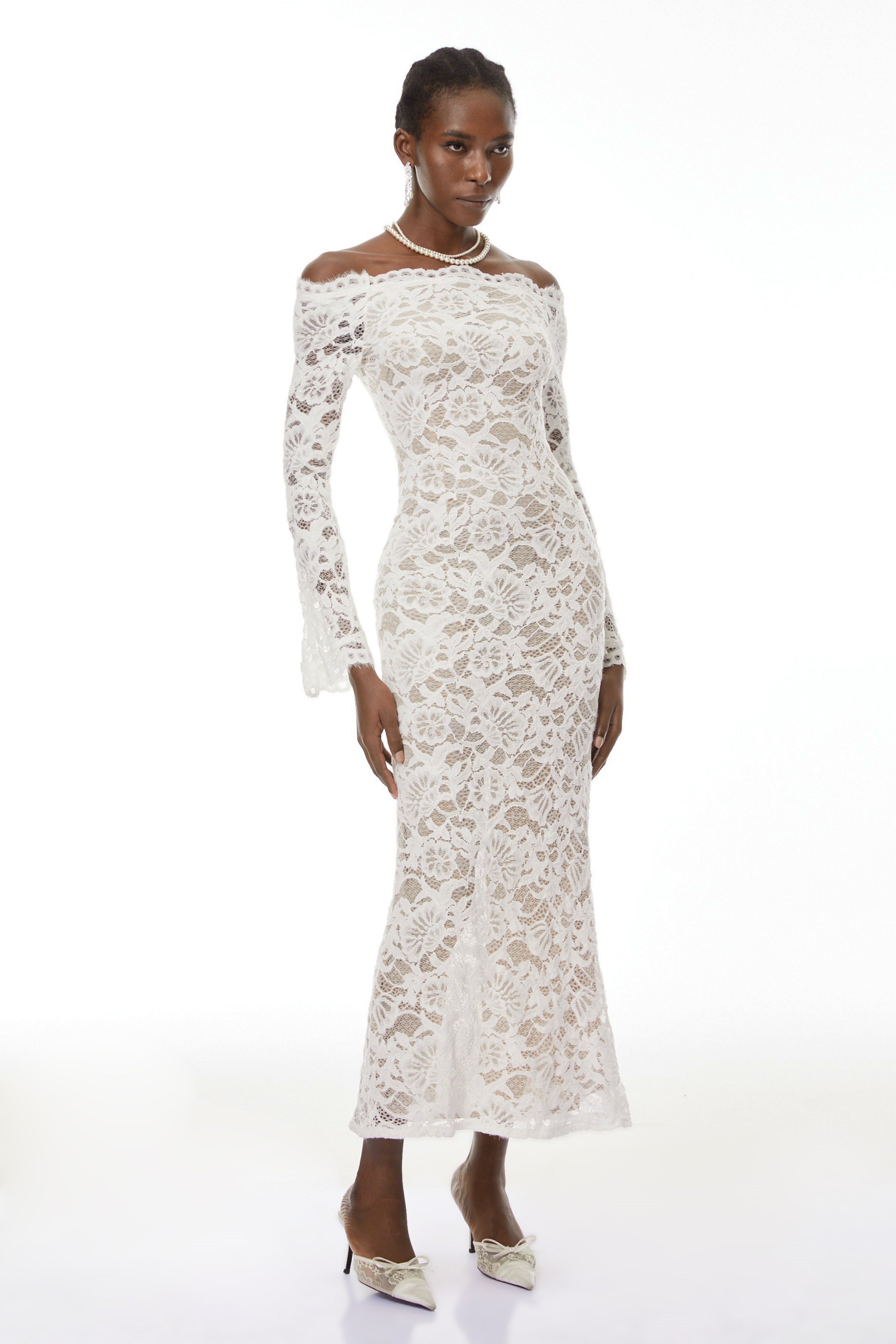 Theresa White Semi-Sheer Floral Lace Maxi Dress (Final Sale-US Only)