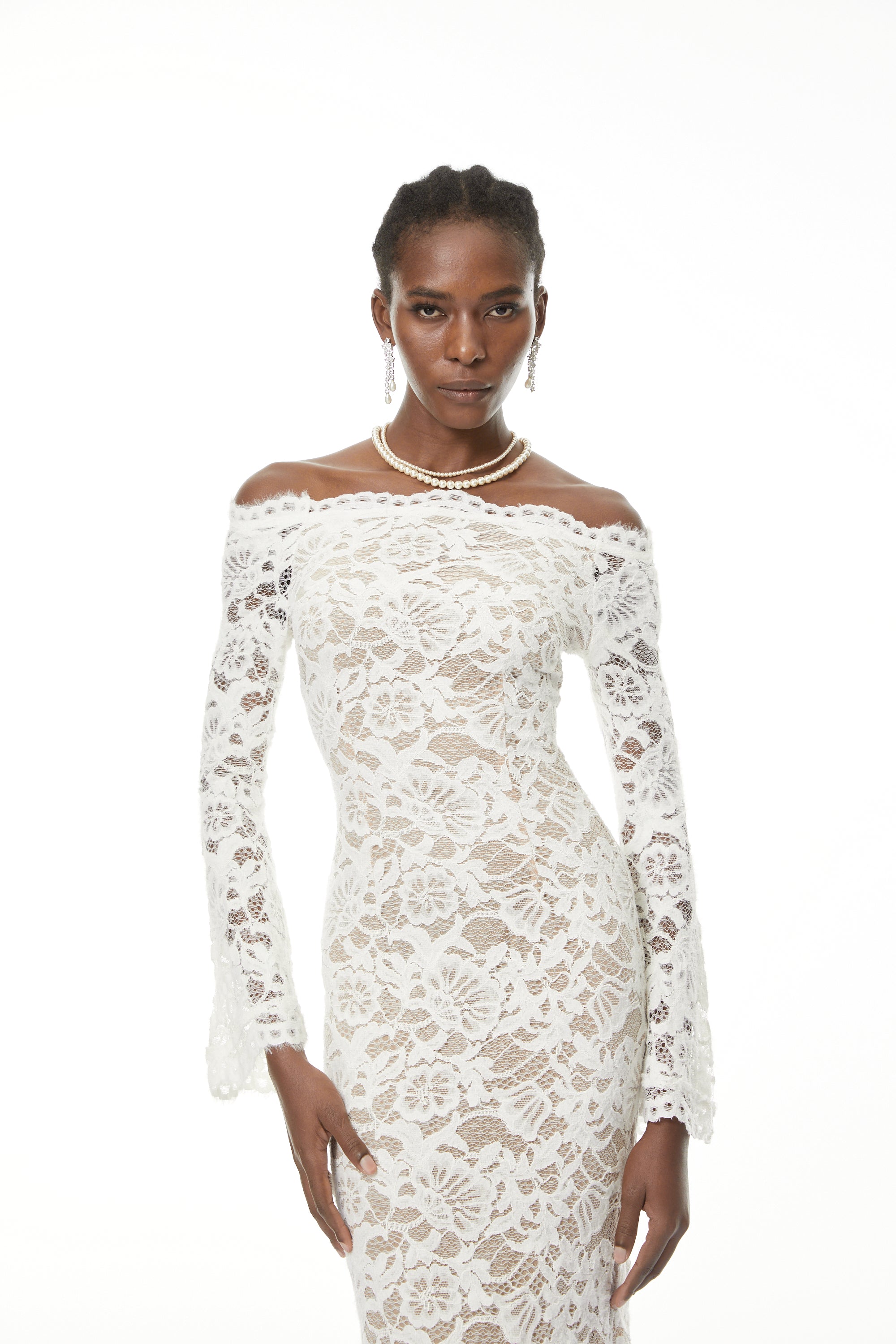 Theresa White Semi-Sheer Floral Lace Maxi Dress (Final Sale-US Only)