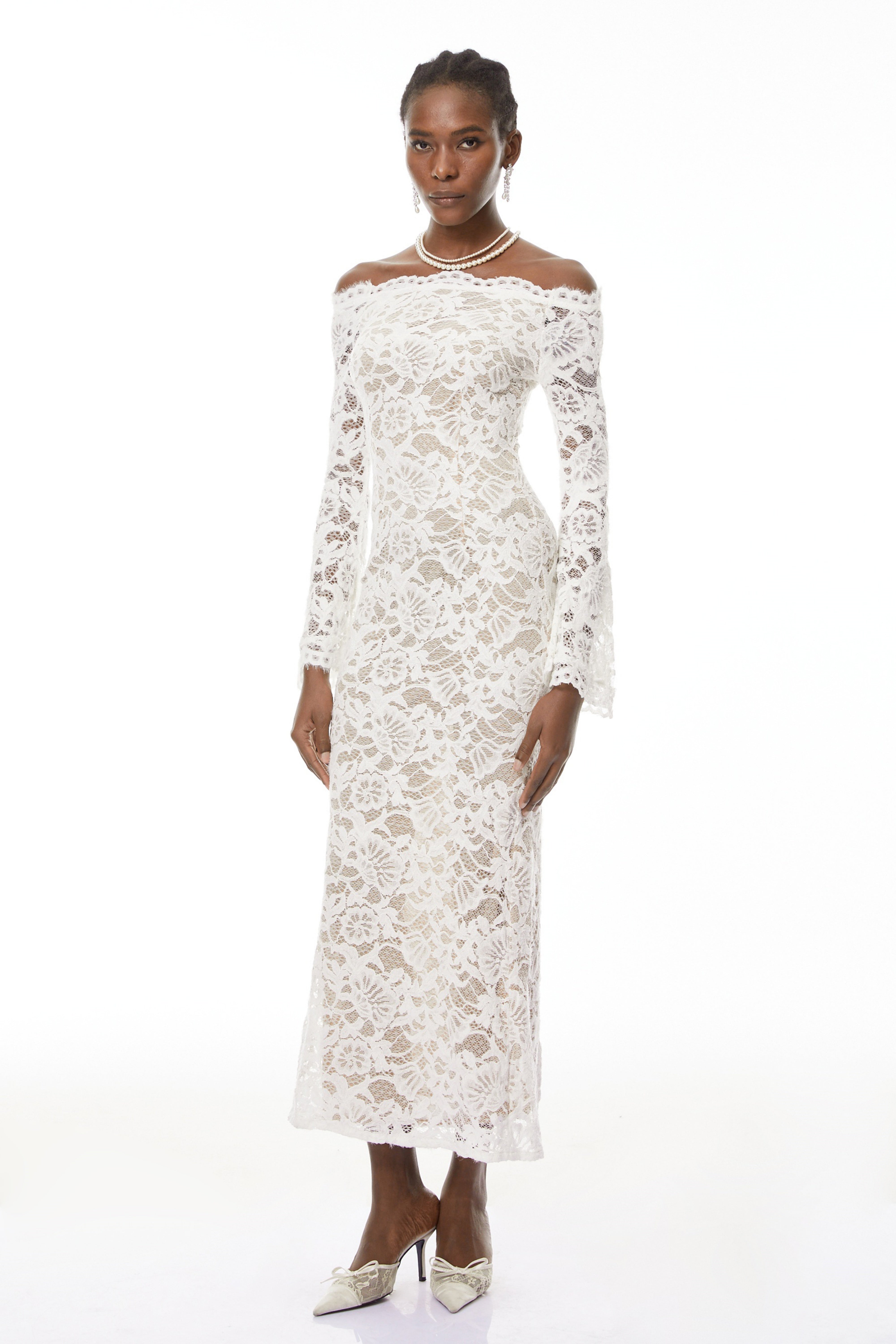 Theresa White Semi-Sheer Floral Lace Maxi Dress (Final Sale-US Only)